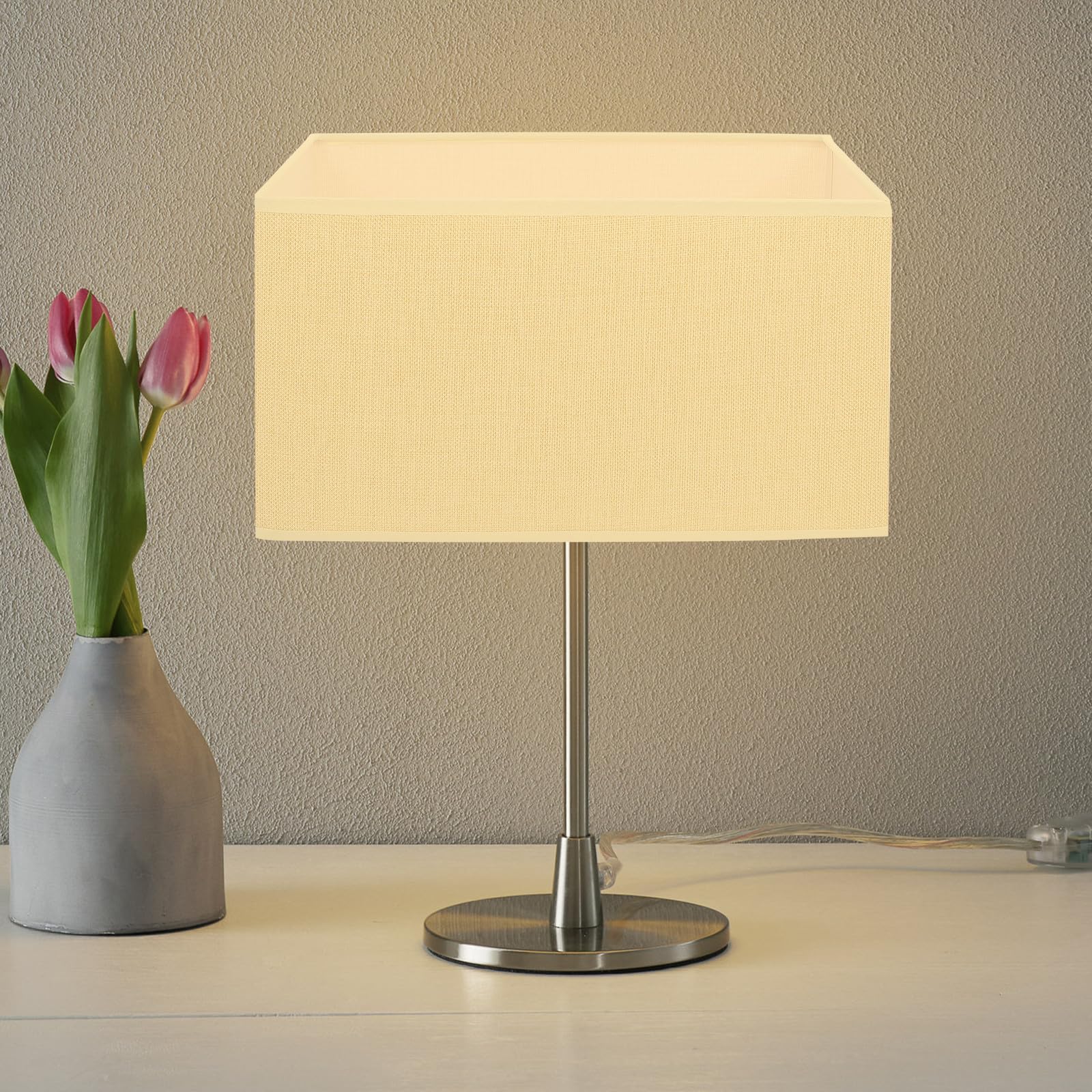Stoff Lampenschirm E27 Rechteckiger Gelb für Tischlampe