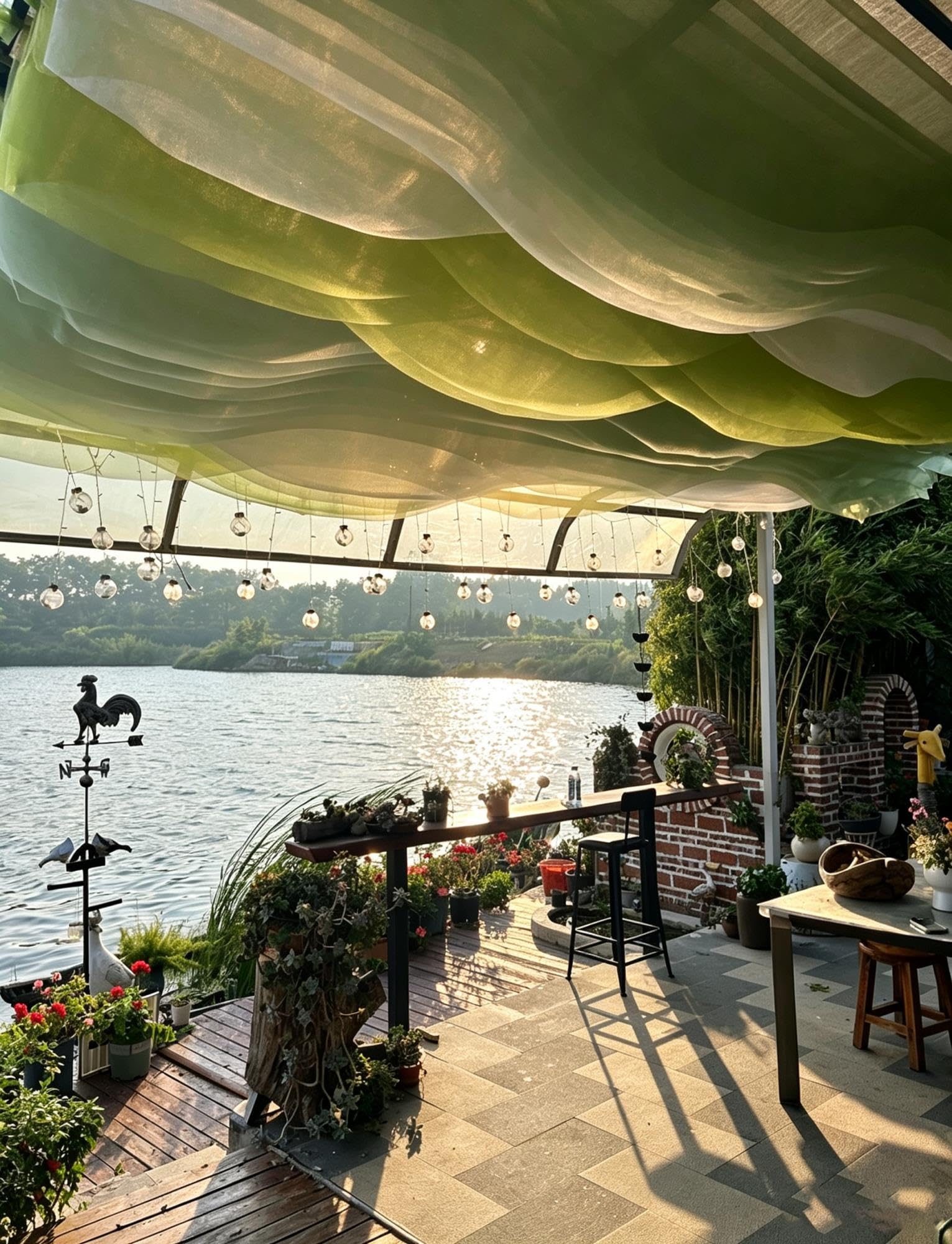 10er Set Pergola Segeltuch, Wellenförmige Sonnendekoration mit Stahlseil