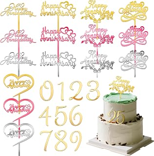 25 PCS Happy Anniversary Cake Toppers Multicolour Acrylic Wedding Cake Decorations for Anniversary Decorations