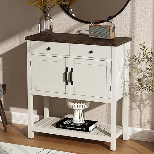 Miniatura 3 de ChooChoo Mesa consola de granja, mesa de entrada con estante de almacenamiento, gabinete de barra de café, aparador estrecho de buffet para cocina,