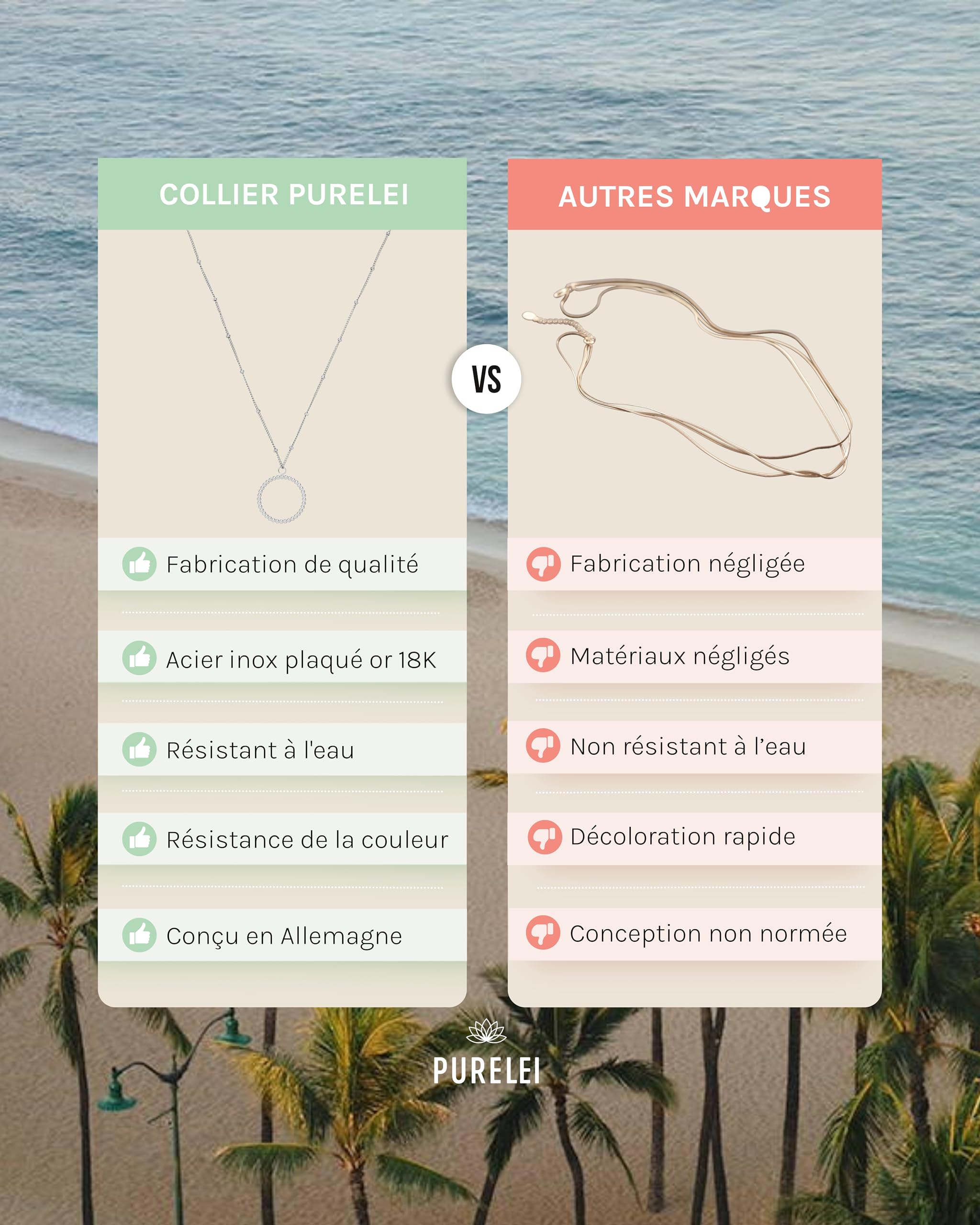Purelei Collier Karma (Or, Argent, Or rose), collier femme fantaisie en acier inoxydable, résistant à l’eau avec pendentif cercle karma, réglable de 50 à 55 cm (Argent)