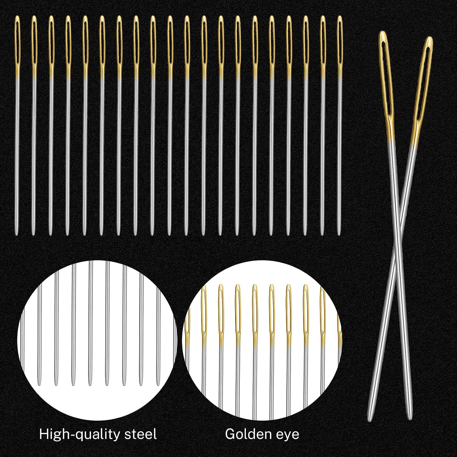 120 Pieces Large Eye Cross Stitch Needles, Size 24 & 26 Stainless Steel Golden Embroidery Hand Sewing Needles with 2 Threaders, Storage Box Sewing Craft Supplies