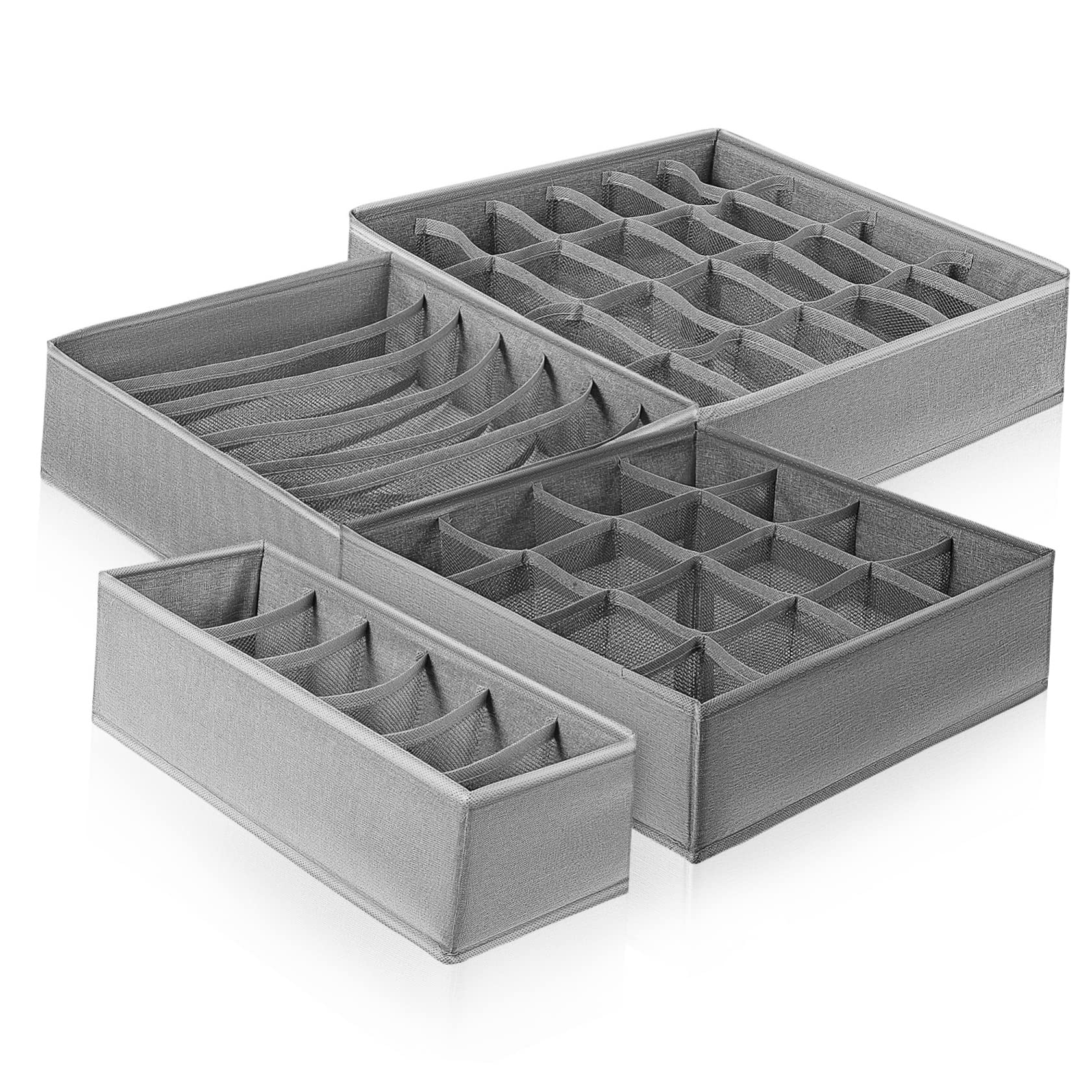 OUNONA 4Pcs Foldable Drawer Storage Boxes for Underwear Socks Ties Multi Organizers with Compartments Cationic Space Saving for Closet Drawer Organization