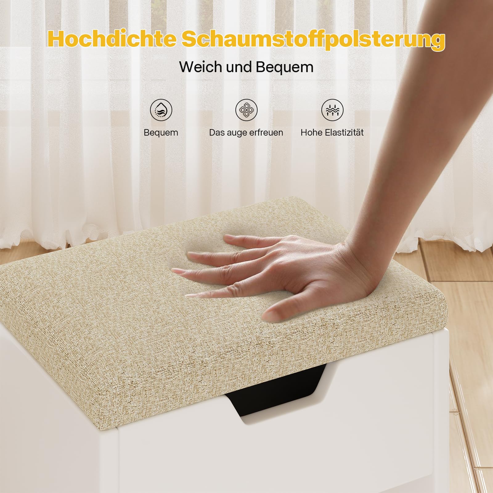 Devoko Hocker Schminktisch mit Stauraum, Sitzhocker gepolstert, Eitelkeit Hocker,Fußstütze Fußhocker Ottoman, für Make-up Raum Ankleidezimmer, Schlafzimmer, Eingangsbereich, 38x30x41cm, Weiß