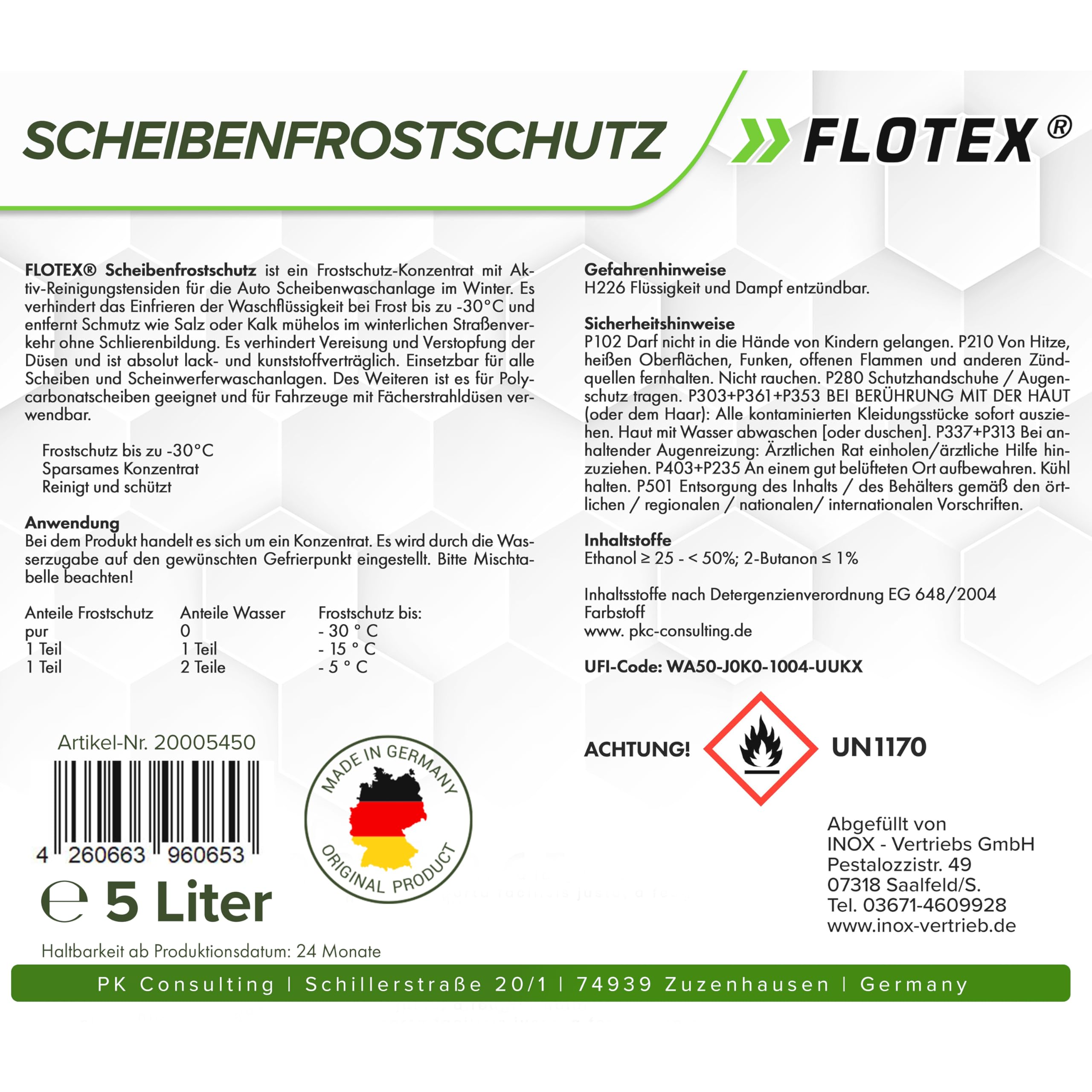 Scheibenfrostschutz Konzentrat 4 x 5L – Hocheffektiver Scheibenwasser Frostschutz bis -30°C – Absolut rein & schlierenfrei - Sofort mischbereit – Angenehmer Citrusduft