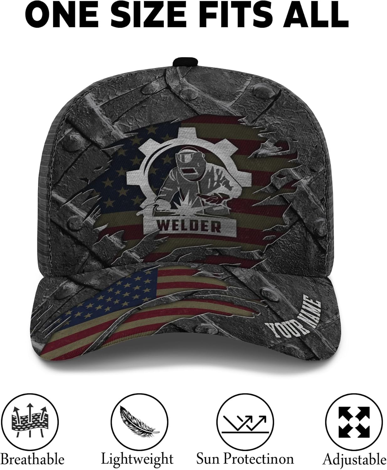 Personalise Welder and American Flag Trucker Hat with Mesh Back Lightweight Welder Meshback Cap Gift Idea for Patriots Who Love Welding