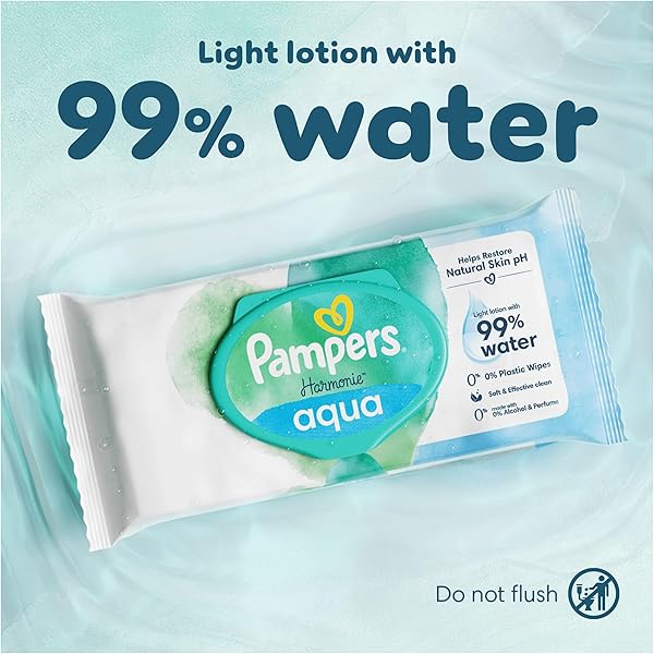 Pampers Harmonie Aqua Baby Wipes Plastic Free 9 Packs of 48 Wipes, 432 Baby Wet Wipes, Help restore natural skin pH, Delicate lotion with 99 percent water - 2