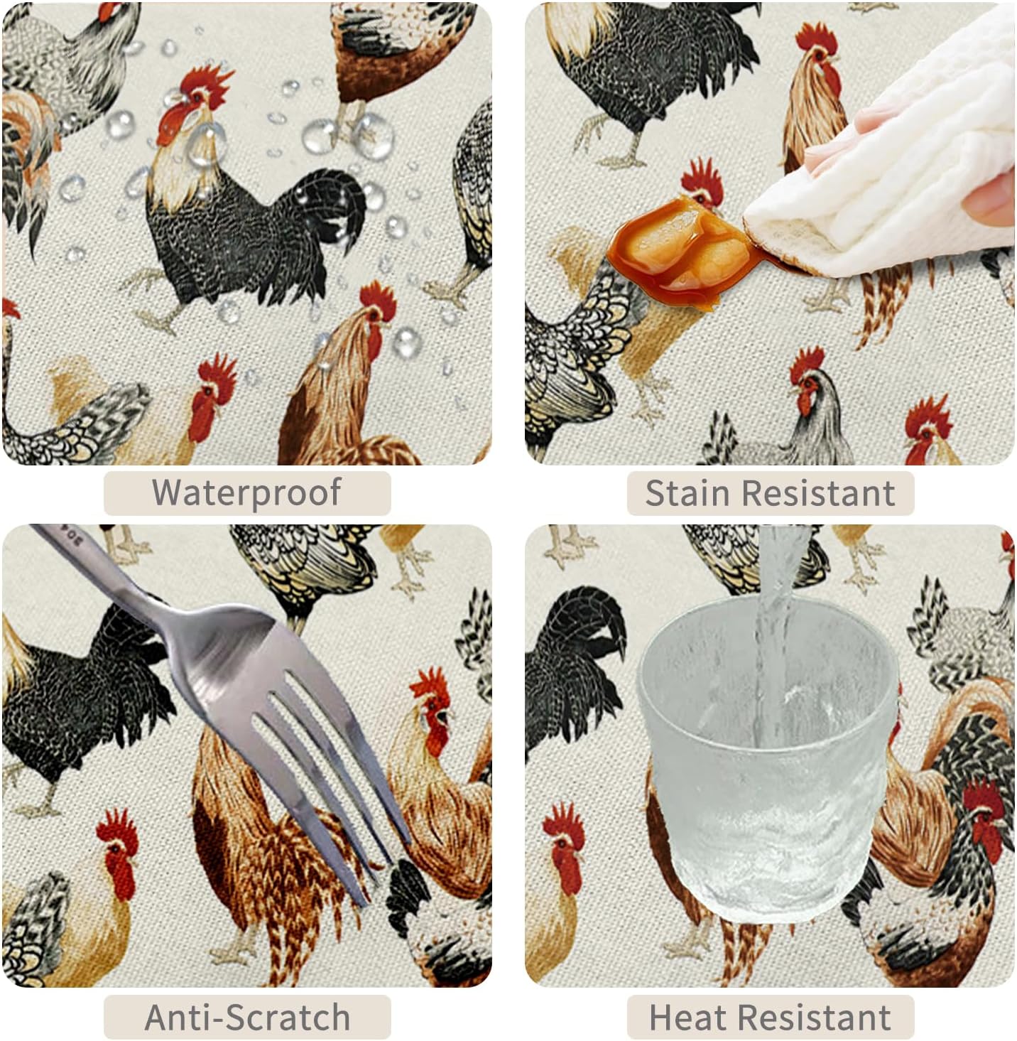 60x120inches Rooster Rectangle Tablecloth Chicken Rustic Farmhouse Country Table Cloth Waterproof and Stain Resistant Farm Animals Table Cover for Kitchen Dinning Party Banquet Decoration