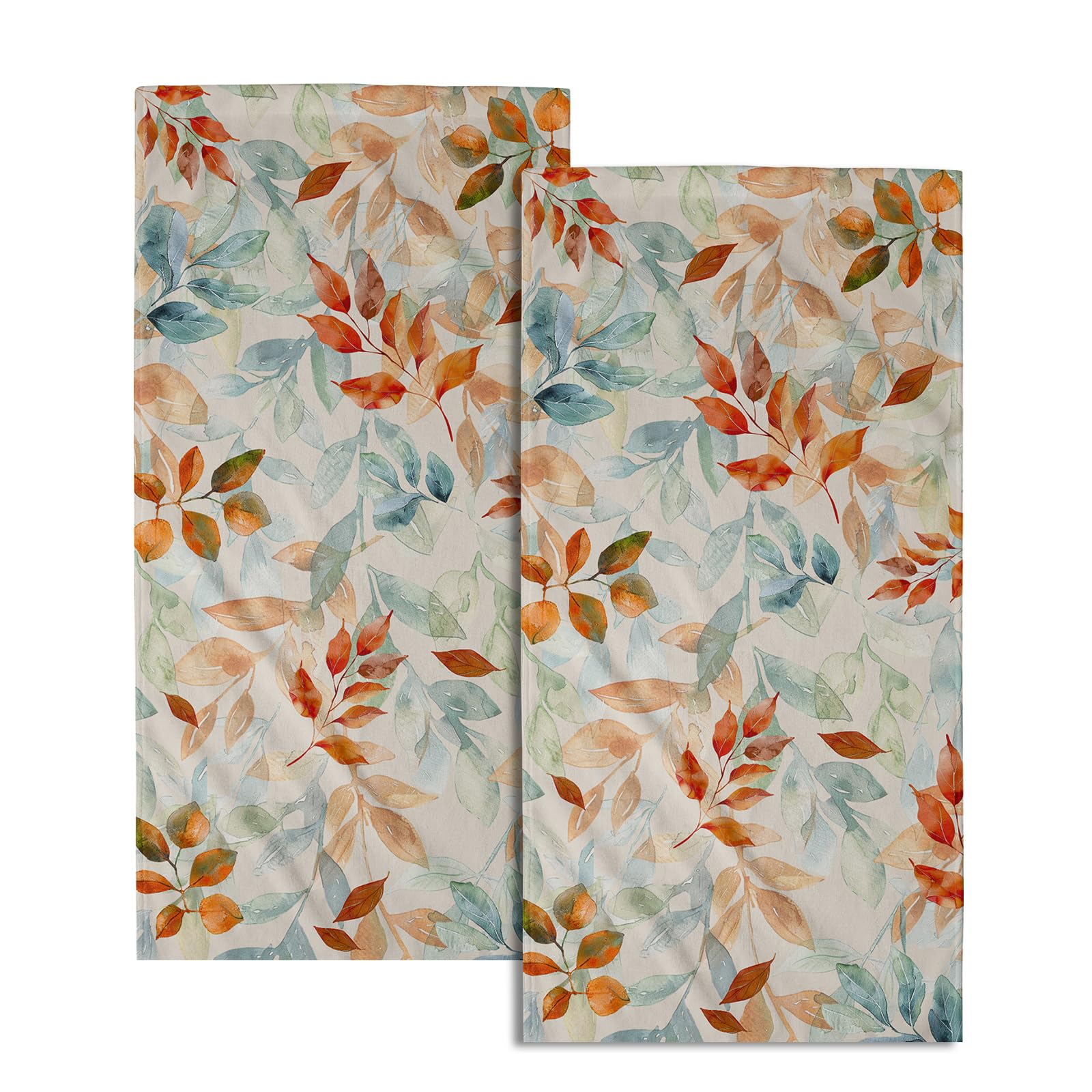 Giwawa Fall Leaves Hand Towels Set of 2-28x14 Inch Gradient Green Orange Foliage Plant Face Towel Super Soft Highly Absorbent Dish Cloth Towels for Kitchen Bathroom Gym Home Decoration