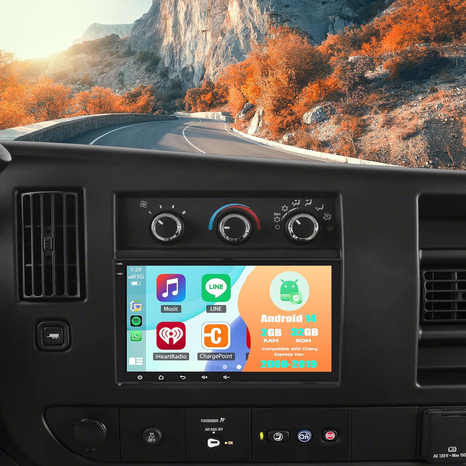 Android 14 Double Din Car Stereo Upgrade Radio for Chevy Express Van 2008-2019,8" Touchscreen Wireless Carplay Android Auto GPS WiFi Bluetooth RDS DSP SWC Mirrorlink