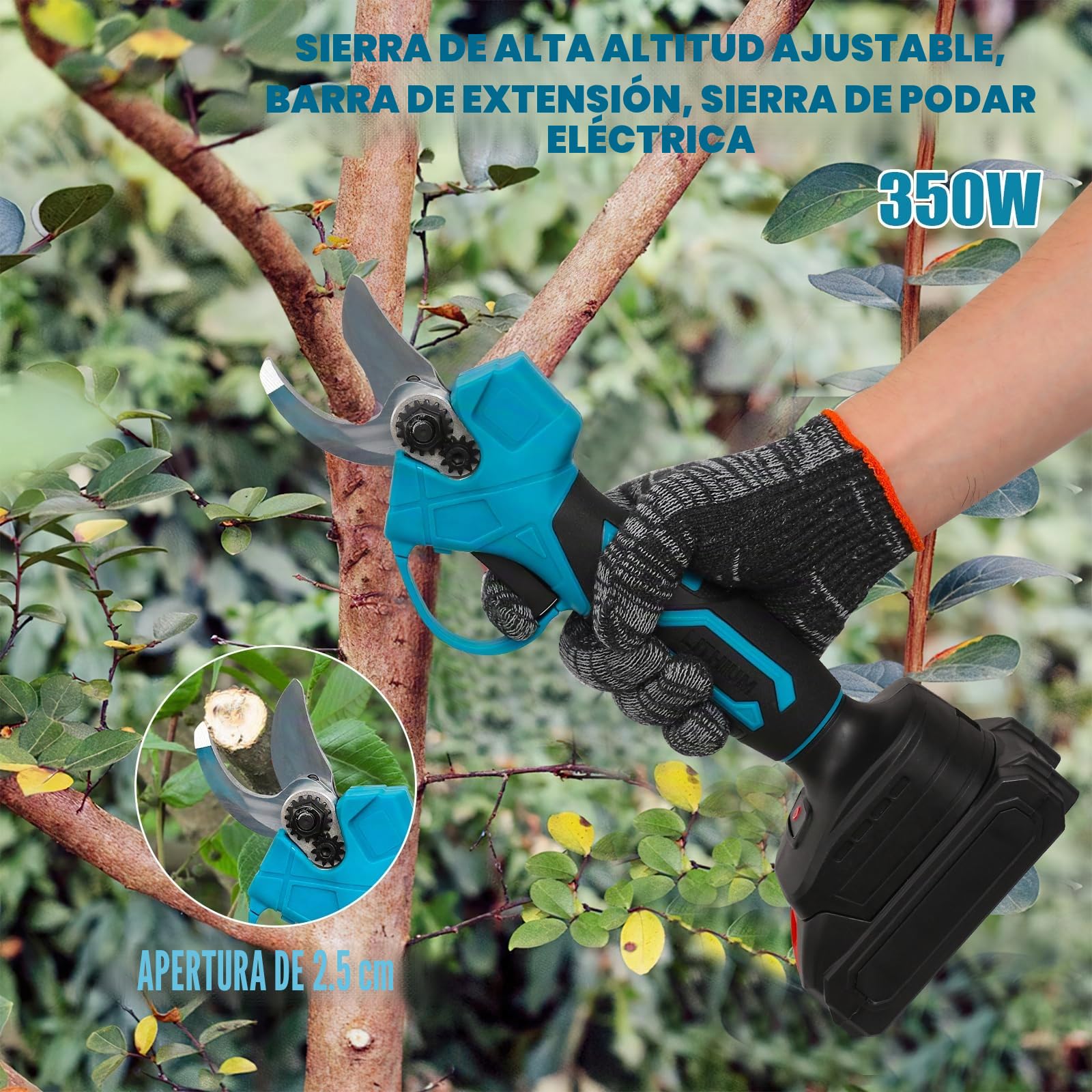Motosierra Eléctrica-Tijeras de Podar Electricas, 4 en 1 Kit de Herramientas de Jardín,Sierra de Podar Telescópica,Longitud 1-2m y ángulo 180° Ajustables Altura de Trabajo Hasta 4.5m