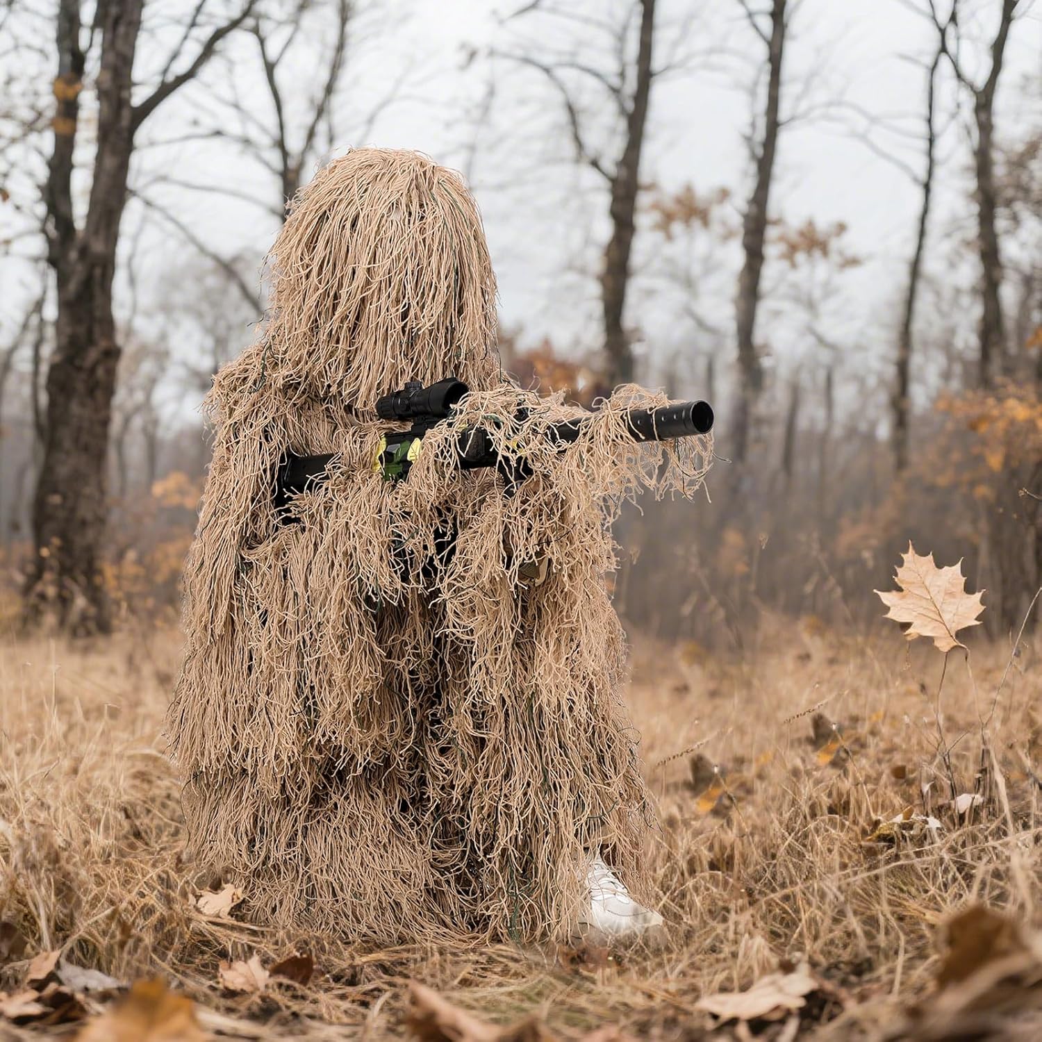 Ghillie Suit for Men, 5 in 1 3D Camouflage Hunting Suits Camo Hunting Clothes for Adults