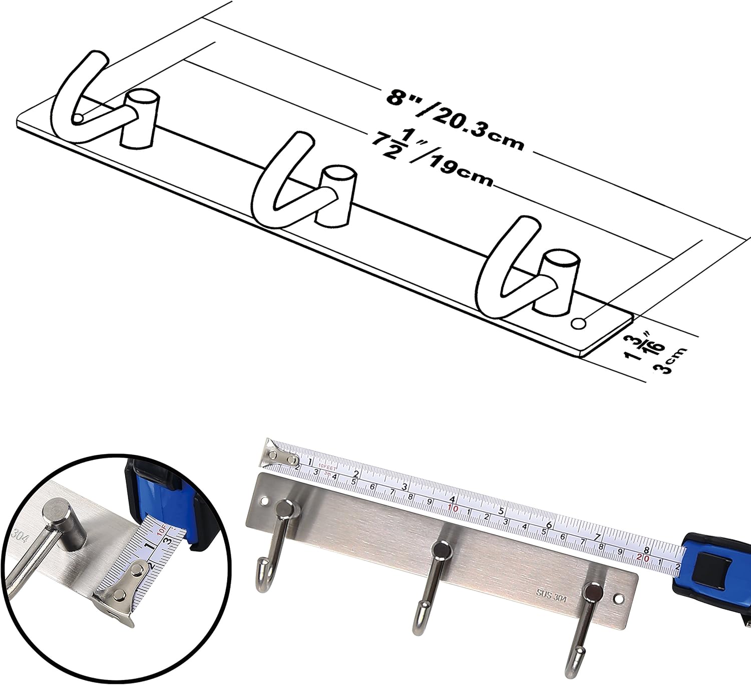 70% оƒƒ Evеrуthіng WEBI SUS 304 Brushed Finish Wall Mounted Hook Rail Bar, 3-Hooks