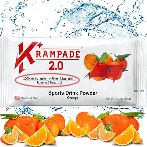 Krampade 2.0 Naranja 2K, 2000 mg de potasio, 50 mg de magnesio electrolito en polvo  Alivio de calambres, rendimiento mejorado, hidratación  20 disponible en Yaxa Colombia