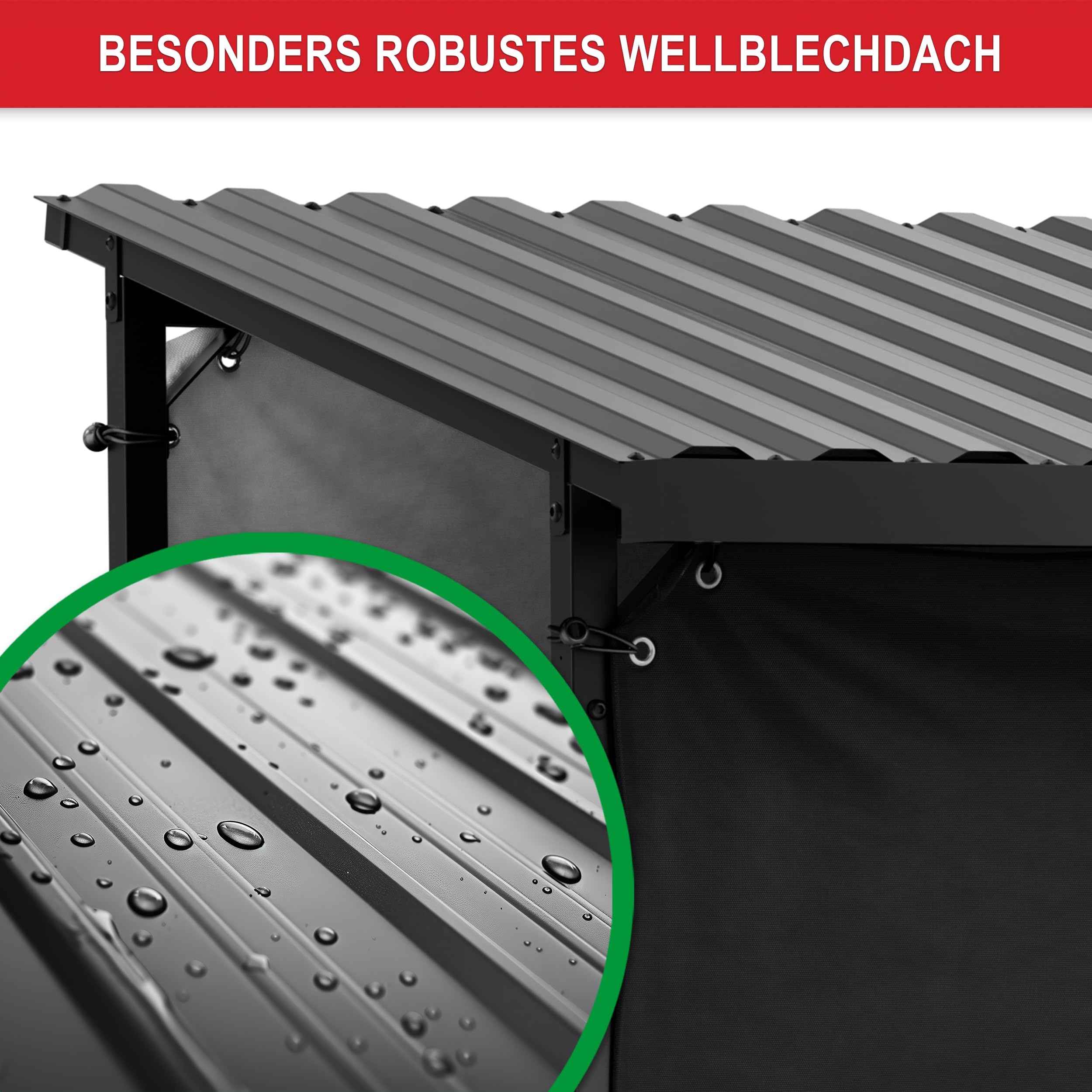 Onbest Brennholzregal mit Dach – Kaminholzregal 185x70x185 cm | Metall-Holzlager für außen mit Regenrinne, Regenkette, Wetterschutz und Stapelhilfe für Kaminholz