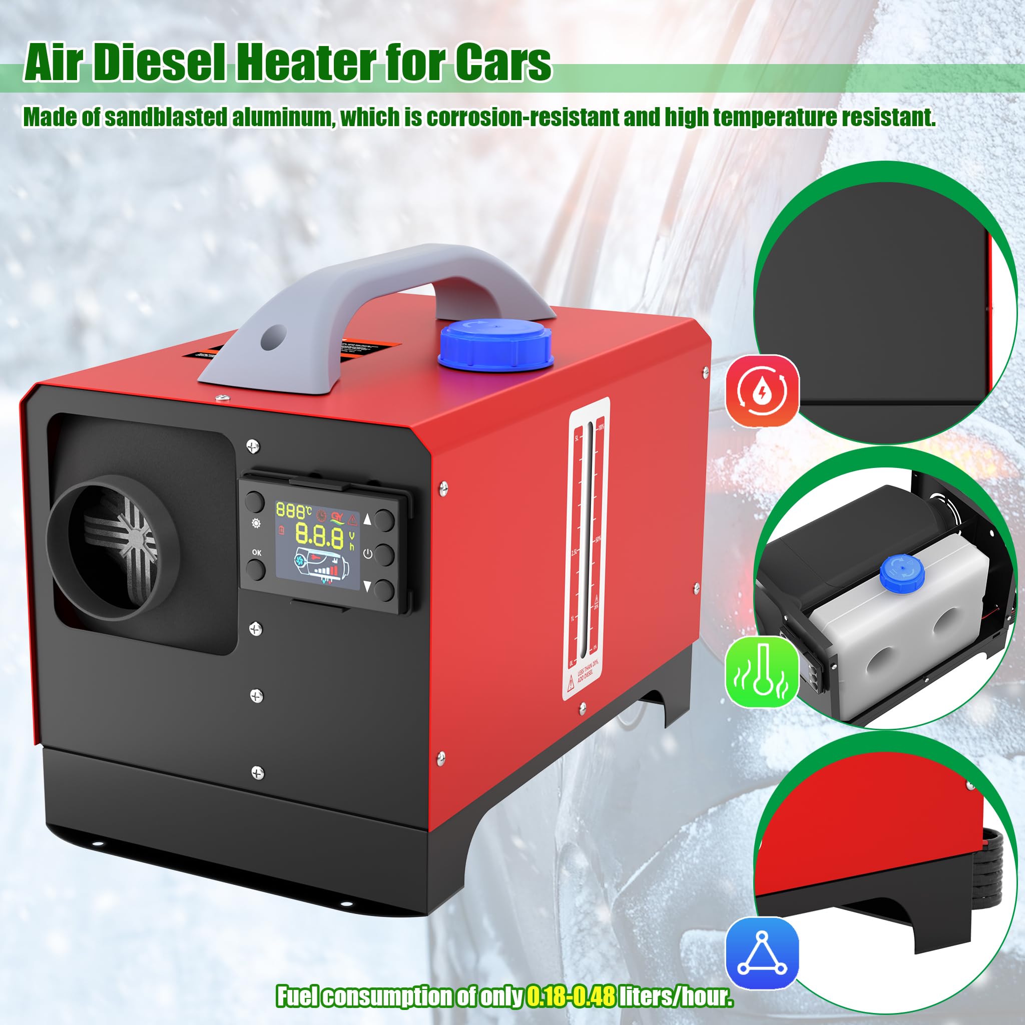8KW Diesel Standheizung 12V Luft Dieselheizung mit Fernbedienung Air Diesel Heizung Set mit Display & Schalldämpfer, Fahrzeugheizung für Auto Wohnwagen Caravan Camper Boot (Type C, Rot)