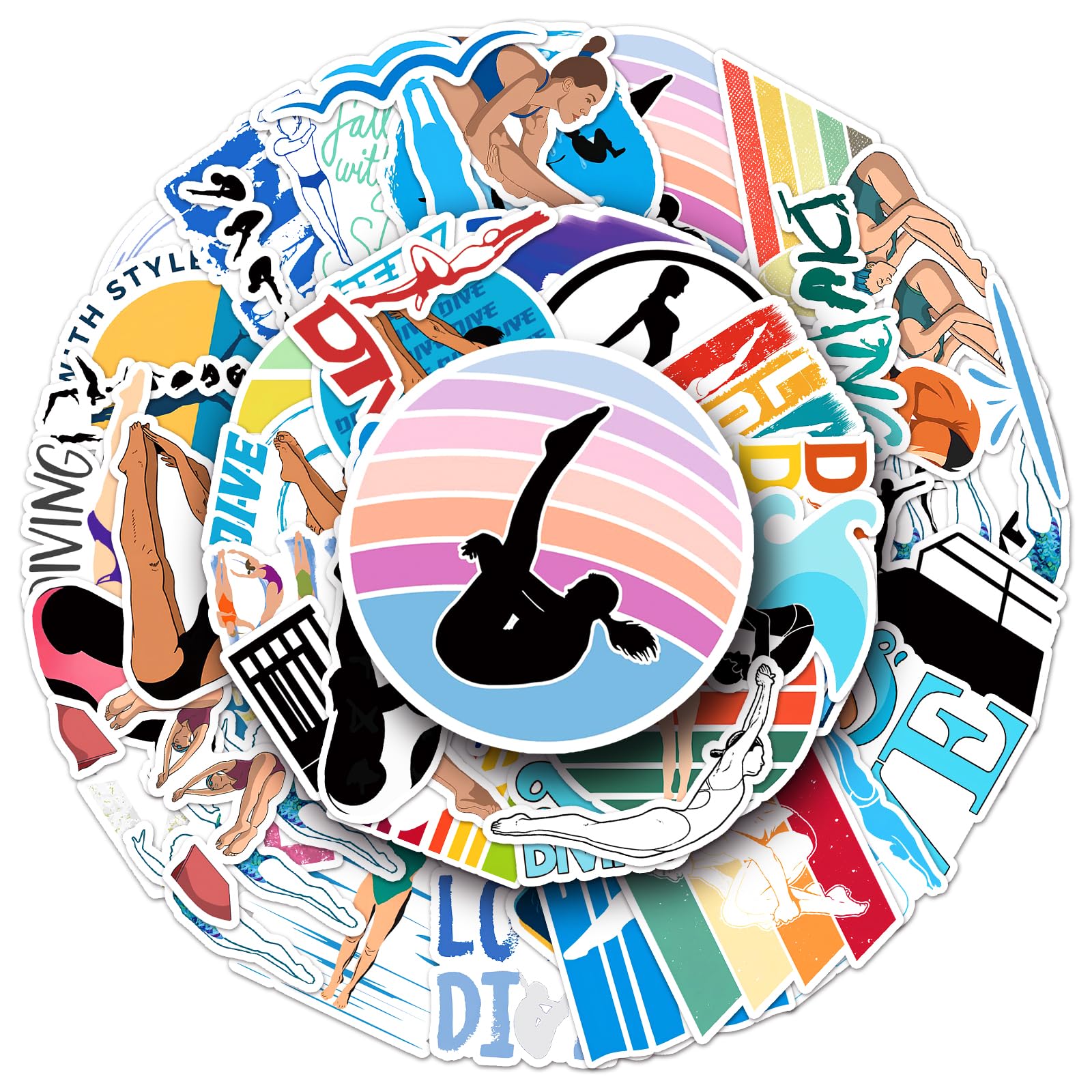 Scuba Diving Sports Stickers,50Pcs Waterproof Diver Dive Stickers for Scrapbooking Water Bottles Laptops Helmets Suitcase Lugguage Cars Skateboards