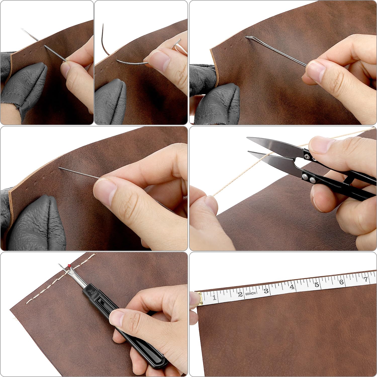 QWORK Kit punteruolo da cucito con borsa, kit di filo cerato per cucito in pelle, kit da cucito per riparazione, punteruolo portatile, kit di strumenti per artigianato in pelle