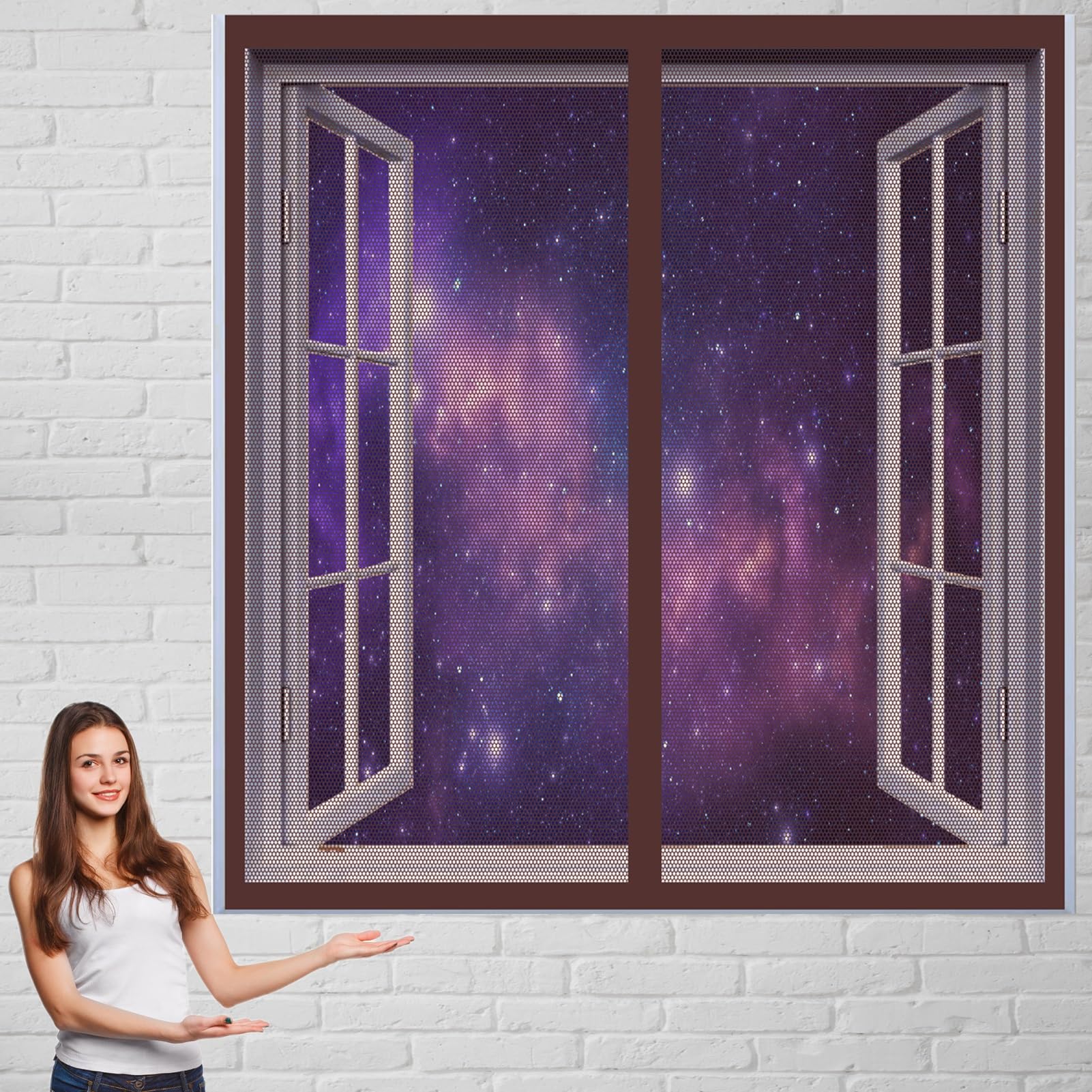 Curtain Mosquito Net 60 x 115 cm(24 x 45inch) Easy to Install Without Drilling Magnetic Screen Door Mesh Curtain Away from Mosquitoes for All Kinds of Window, Brown