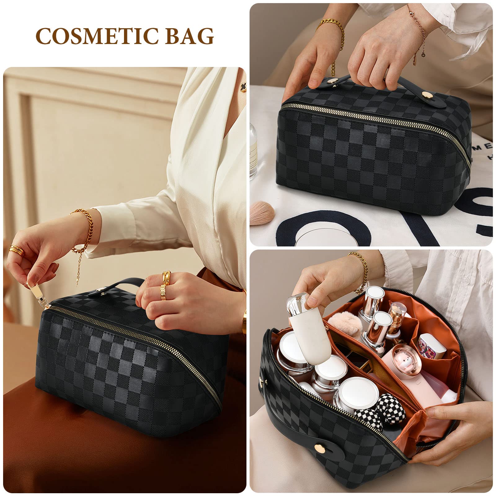 Aucuu Borsa Cosmetica da Viaggio, Beauty Case da Viaggio Donna, Borsa da Viaggio per Cosmetici, Borsa Cosmetica da Donna in Morbida Pelle PU, Borse da Toilette Impermeabile Portatile