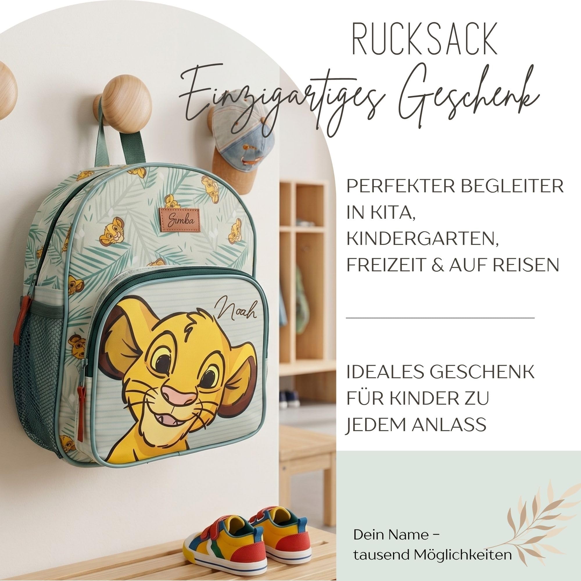 Sac à dos Disney Le Roi Lion Simba, petit sac à dos de maternelle pour enfants, avec 2 compartiments, personnalisable
