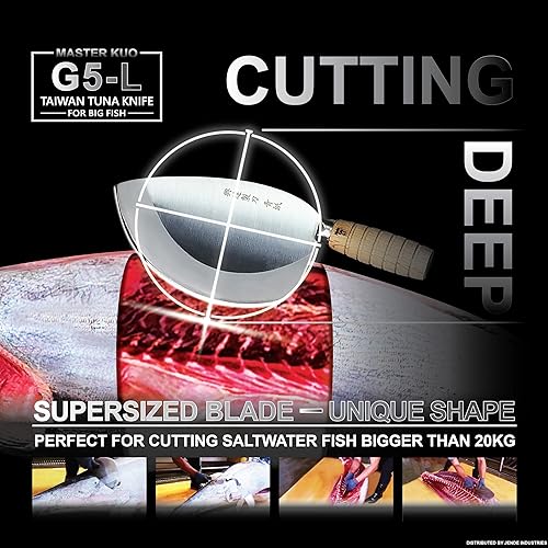 Miniatura 5 de Jende Master Kuo G5 Taiwán Cuchillo grande de atún con 3 capas laminado sk5 de acero inoxidable y RC 60