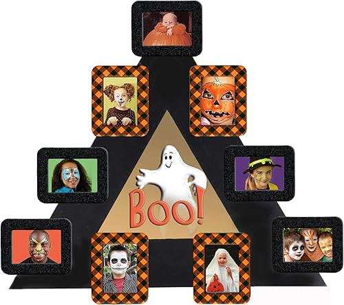 Marco de fotos de Halloween, tablero de fotos triangular, montaje en pared de 17 x 17 pulgadas, con marcos magnéticos para exhibición de fotos de