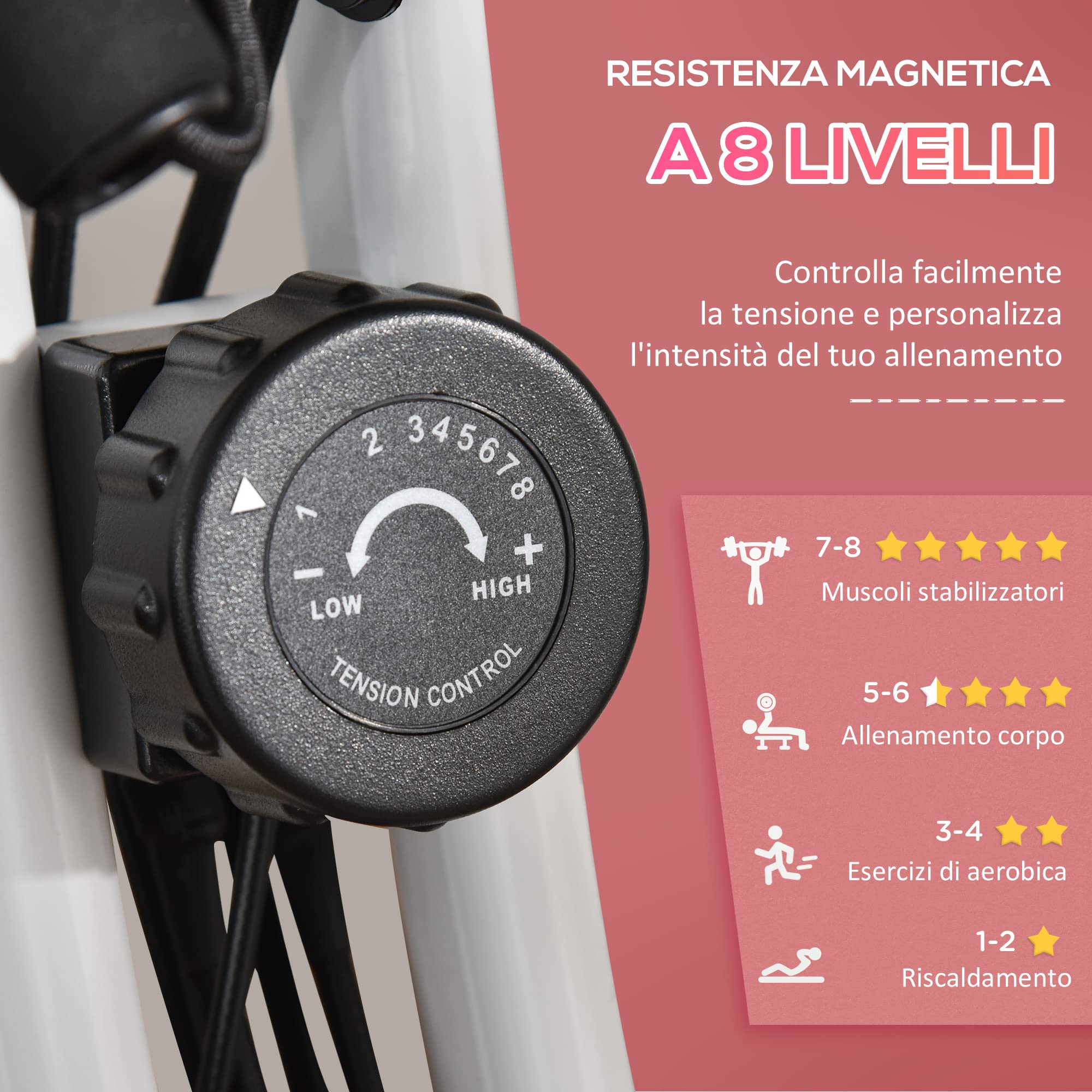 HOMCOM Cyclette pieghevole, 8 livelli di resistenza magnetica, sensori