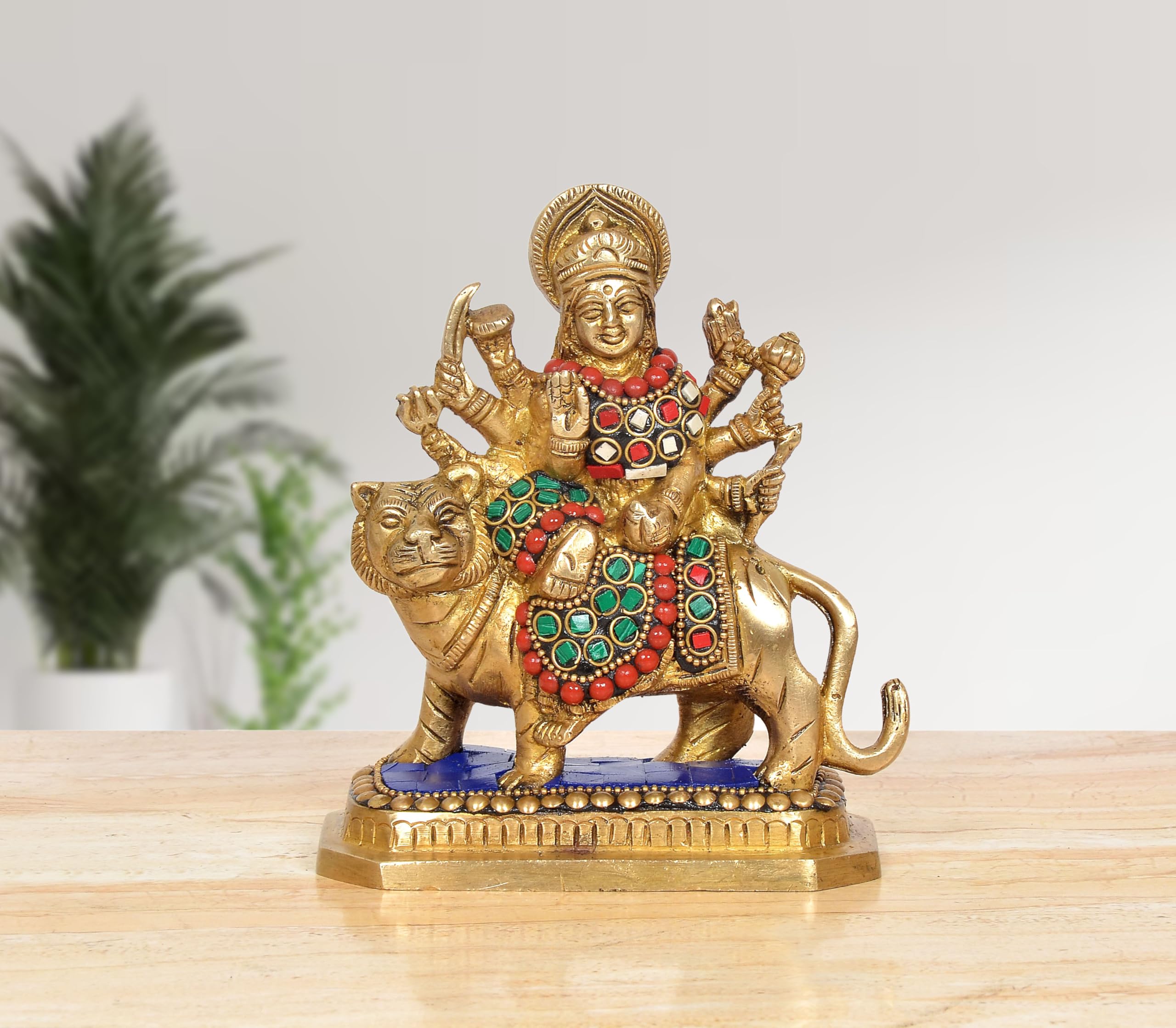 AONA Brass Durga Maa with Lion Statue Hindu Goddess Sherawali MATA Murti MATA Rani Statue Figurine Home Temple (Height: 6 Inch)-image-46