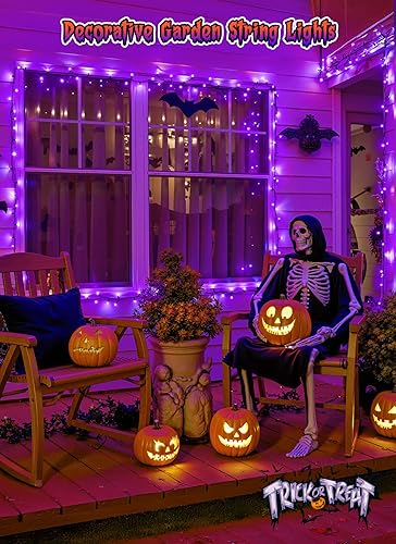 Miniatura 7 de Brightown - Paquete de 2 guirnaldas solares de Halloween para exterior, 144 pies, 400 LED impermeables con 8 modos y encendido/apagado automático
