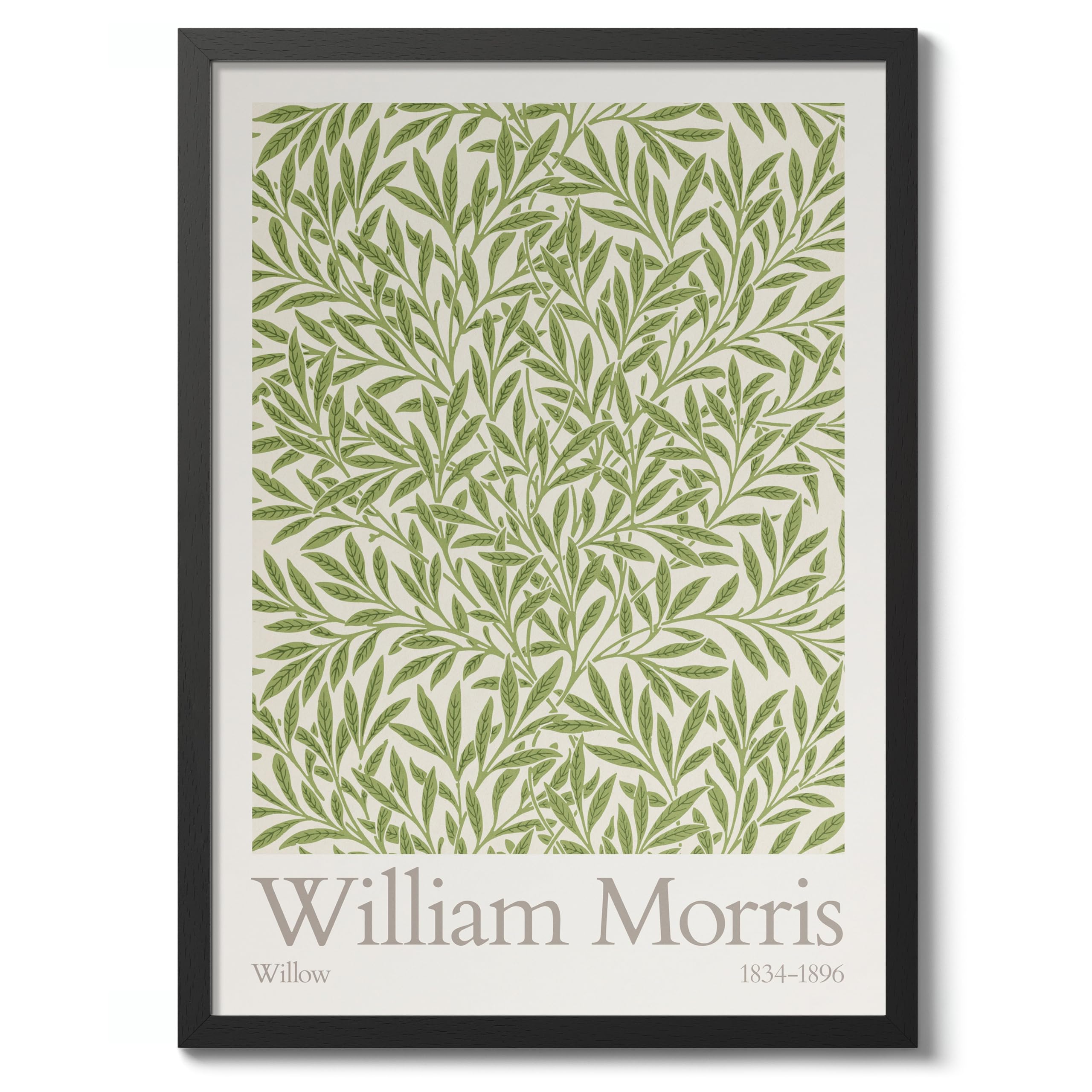 William Morris Willow Picture, Botanical Flower Poster, Fruit Floral Pattern Print, Nature Home Decor, Archival Matte, A2 (Black Frame) - 59.4x42cm