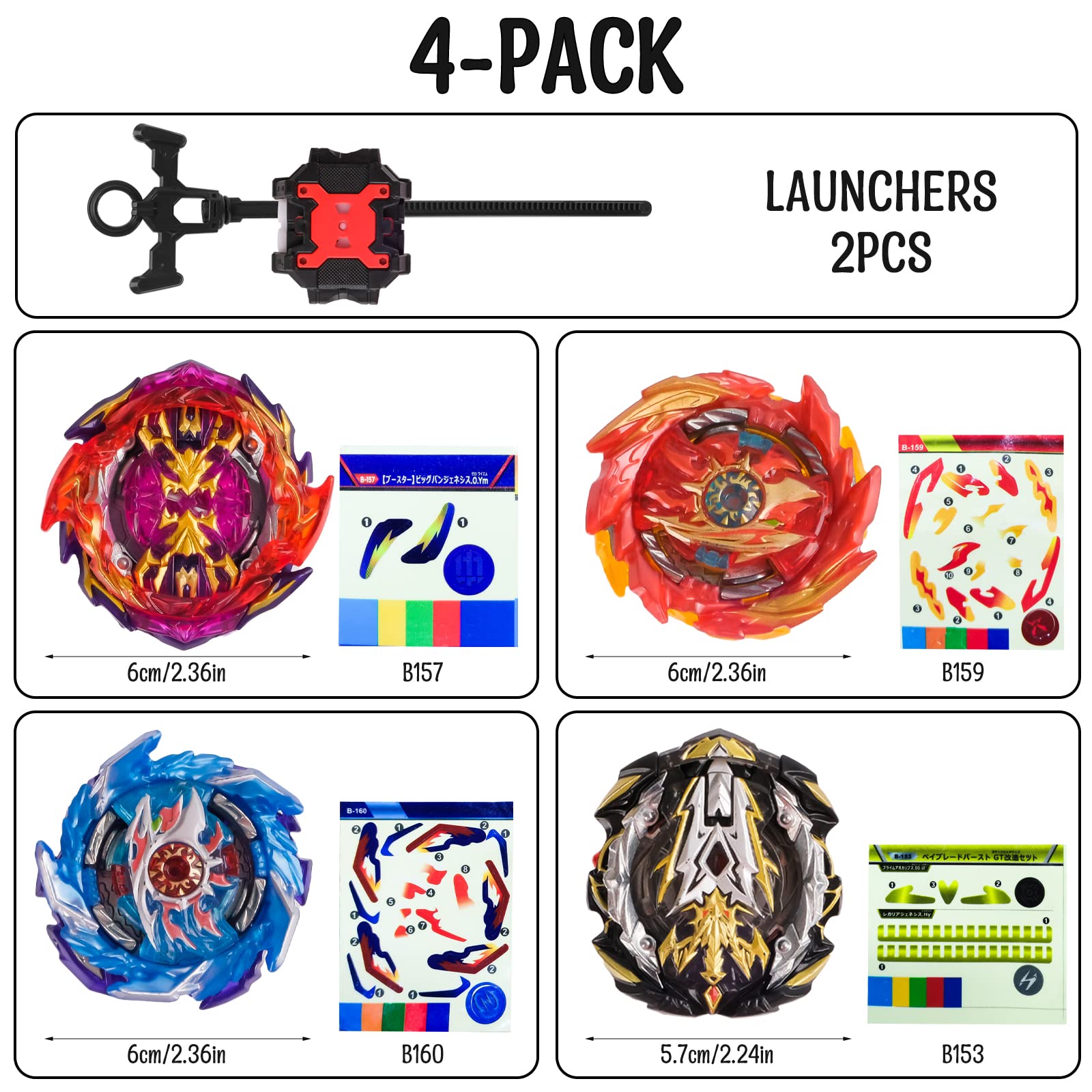 Burst QuadDrive Kampfkreisel Burst 4-pak B-160 B-153 B-159 B-157 Fusion Burst Battle Blade Kreisel Zestaw Kreisel z starterem