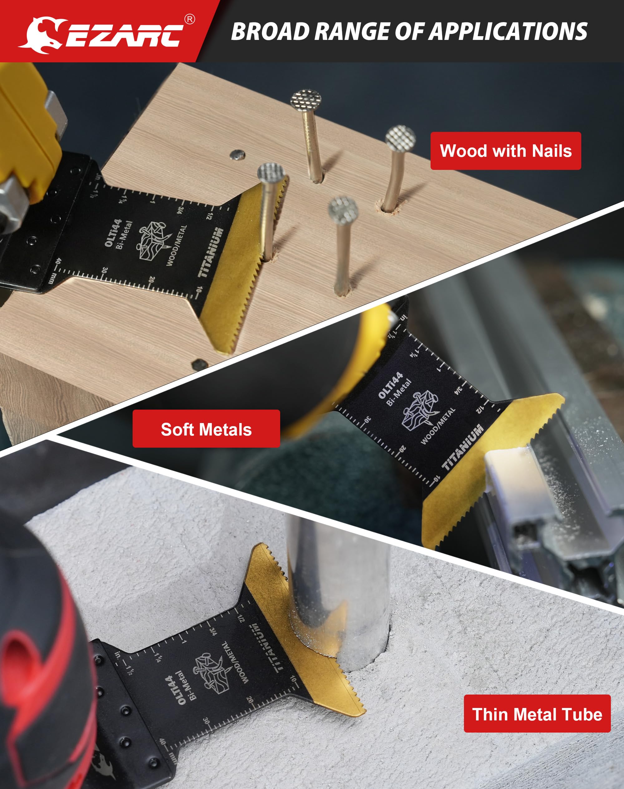 Lames de scie oscillante en titane EZARC, lames multitool oscillantes pour la découpe de métal, de clous en bois, de vis, de plastique, 10 pièces.