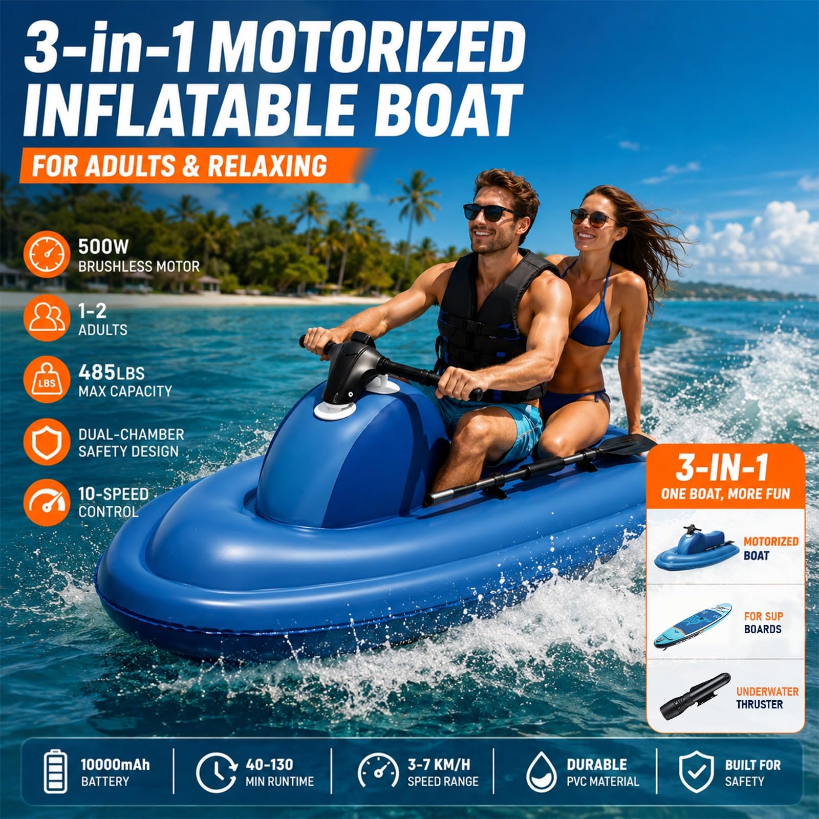 Gommone Motorizzato 2 Posti con Vite Elettrica, Barca Gonfiabile Grande capacità per Adulti, Imbarcazione in PVC Robusto Anti-Capovolgimento per Mare Spiaggia e Lux Pool Party