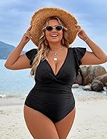 Vista 4 de Blooming Jelly Trajes de baño con control de abdomen para mujer, cuello en V, lindos trajes de baño de una pieza con cordones y volantes