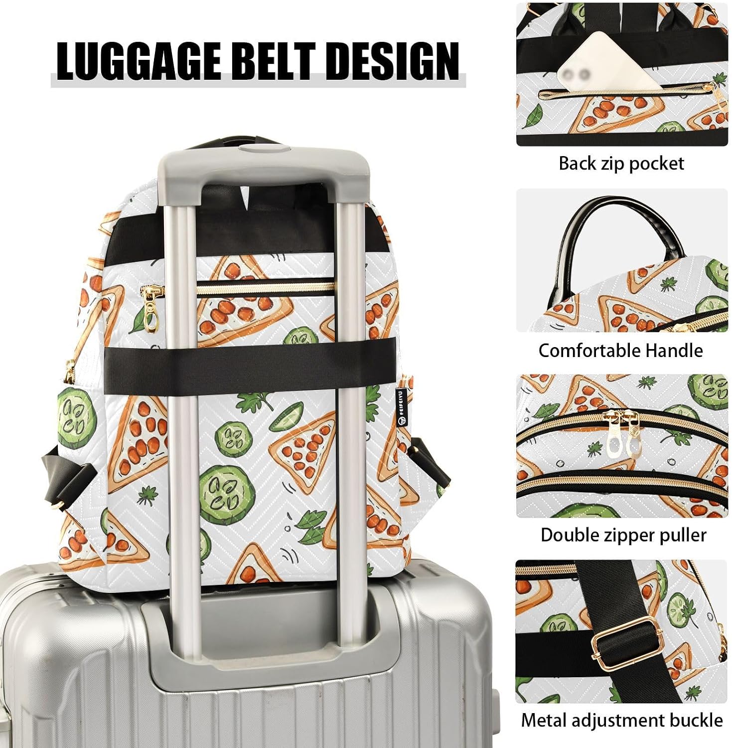Pizza Cucumber Print Backpack Purse for Women Shoulder Bag Fashion Daypack Ladies Handbag Lightweight Travel Bag Rucksack