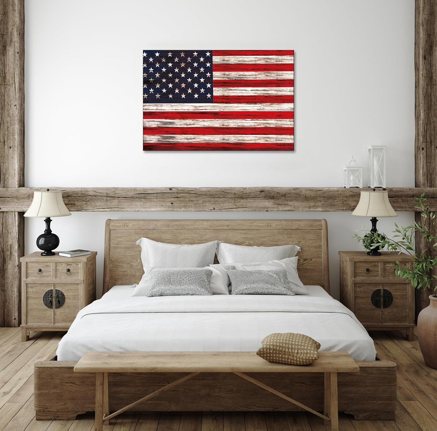 SKASNFAI Rustic American Flag Wall Art Motivational Patriotic US Flag Office Canvas Posters for Living Room Picture Artwork Bedroom Dorm Wall Decor (16L x 24W)