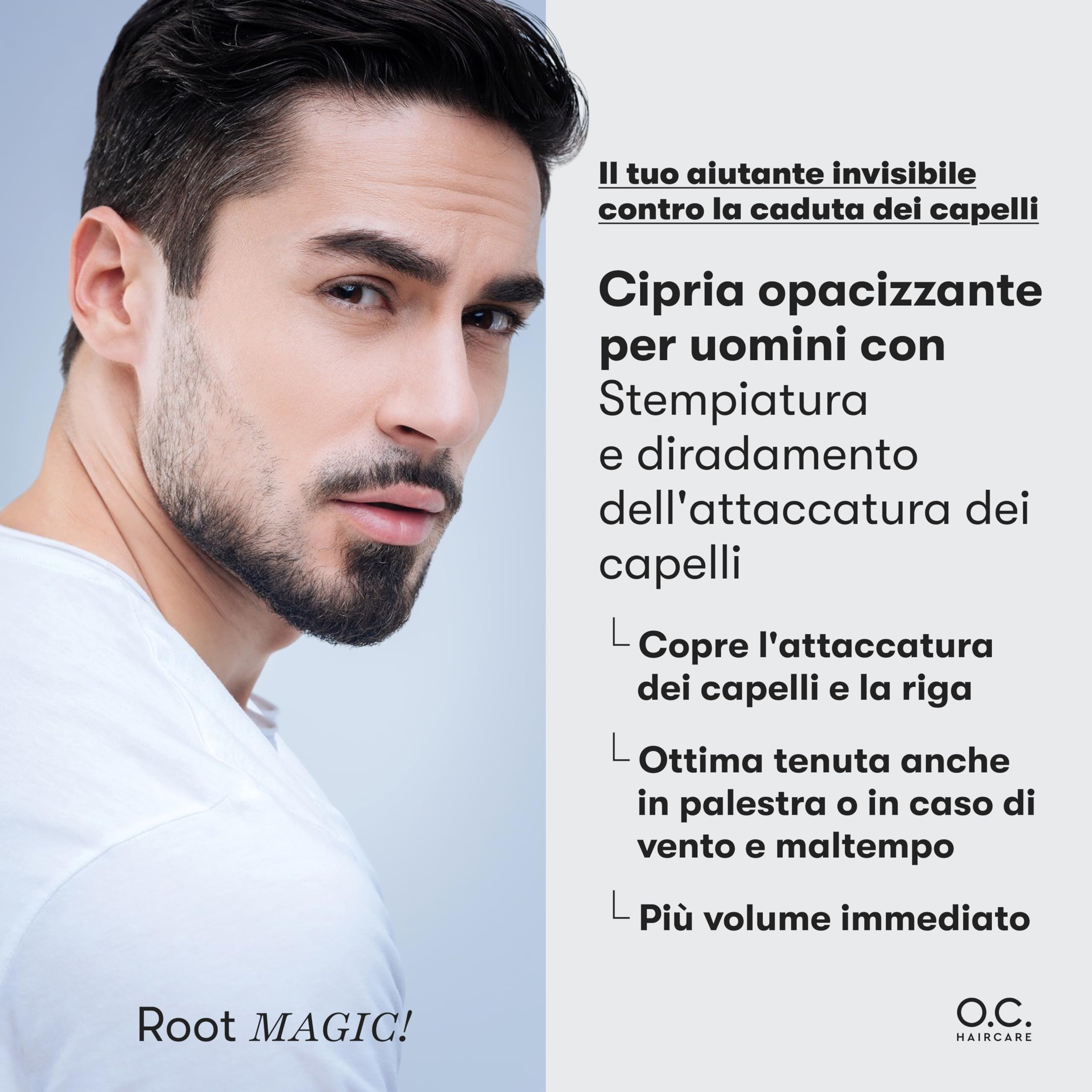 O.C. HAIRCARE Polvere per Radici per l'Ispessimento dei Capelli per Donne e Uomini - per Testa Segreta, Riga e Linea dei Capelli - Consigliato dai Saloni Leader - 9 Colori - Polvere per Capelli