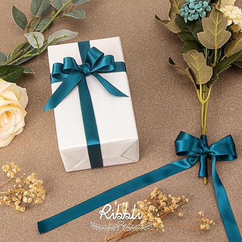 Miniatura 419 de Ribbli - Cinta de satén roja de doble cara, 1 pulgada x 25 yardas, uso para ramo de lazos, envoltura de regalo de Navidad, arreglo floral Rojo