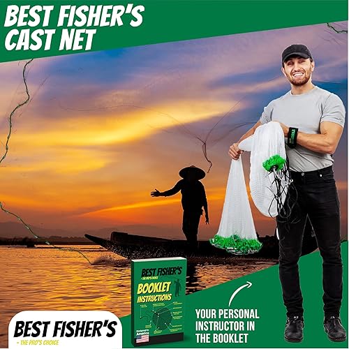 Miniatura 5 de American Pro Cast Net – Red de pesca de 4 pies/6 pies/8 pies/10 pies/12 pies – Malla de 3/8 pulgadas – Línea doble de plomo real de 1 libra/pie –