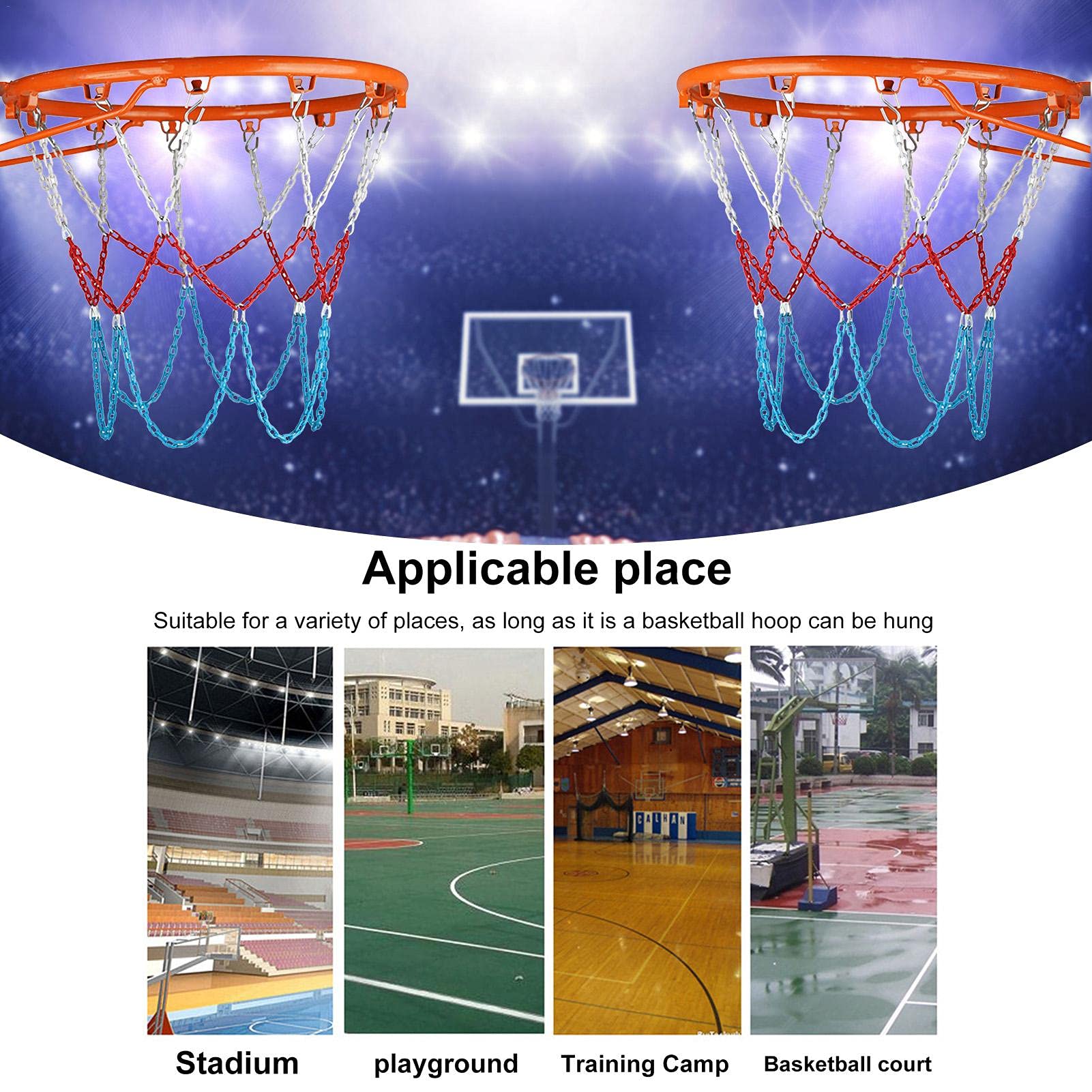 Rete da pallacanestro, resistente e durevole, in acciaio zincato, per tutti i tipi di canestro, rete da basket in acciaio inox, per interni ed esterni