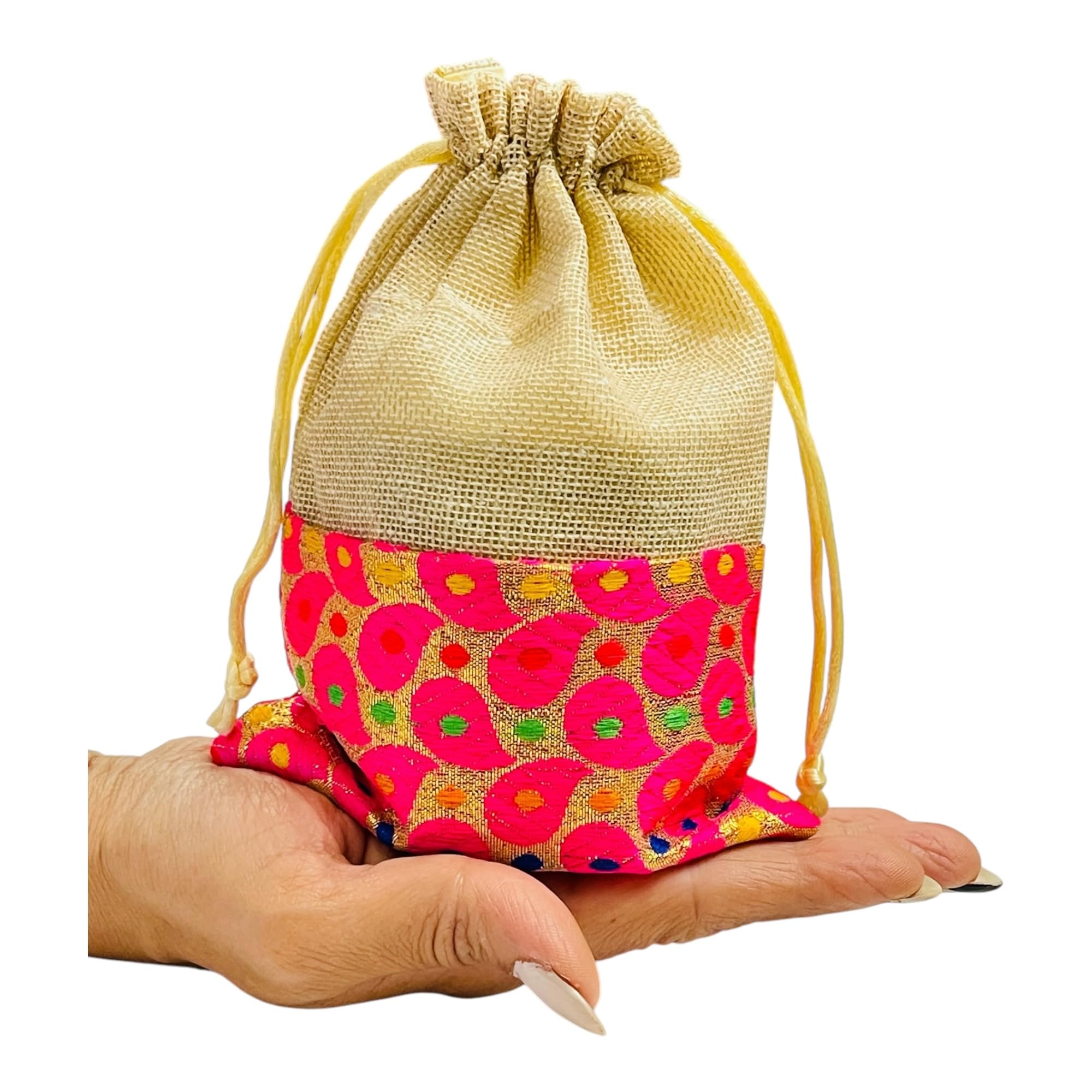 Kriwin Pack of 25 pcs Small Size Brocade & Jute Potli Gift Bags (18 X 12 cm) 1