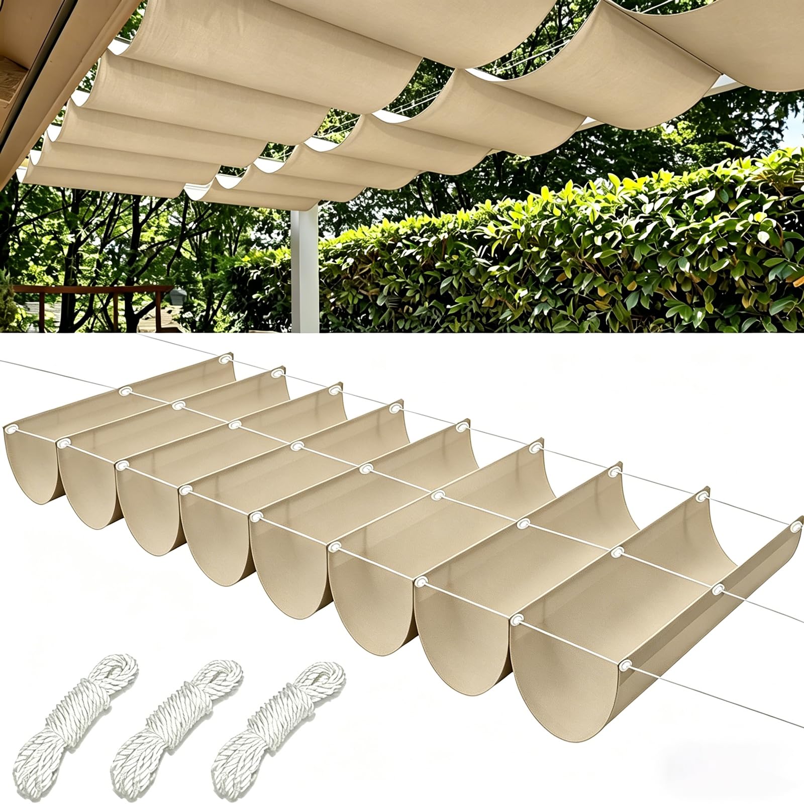 Retractable wave-shaped garden pergola, Reinforced edging to prevent deformation scalable gazebo, Water-free pergola, Easy installation-F||200x900cm