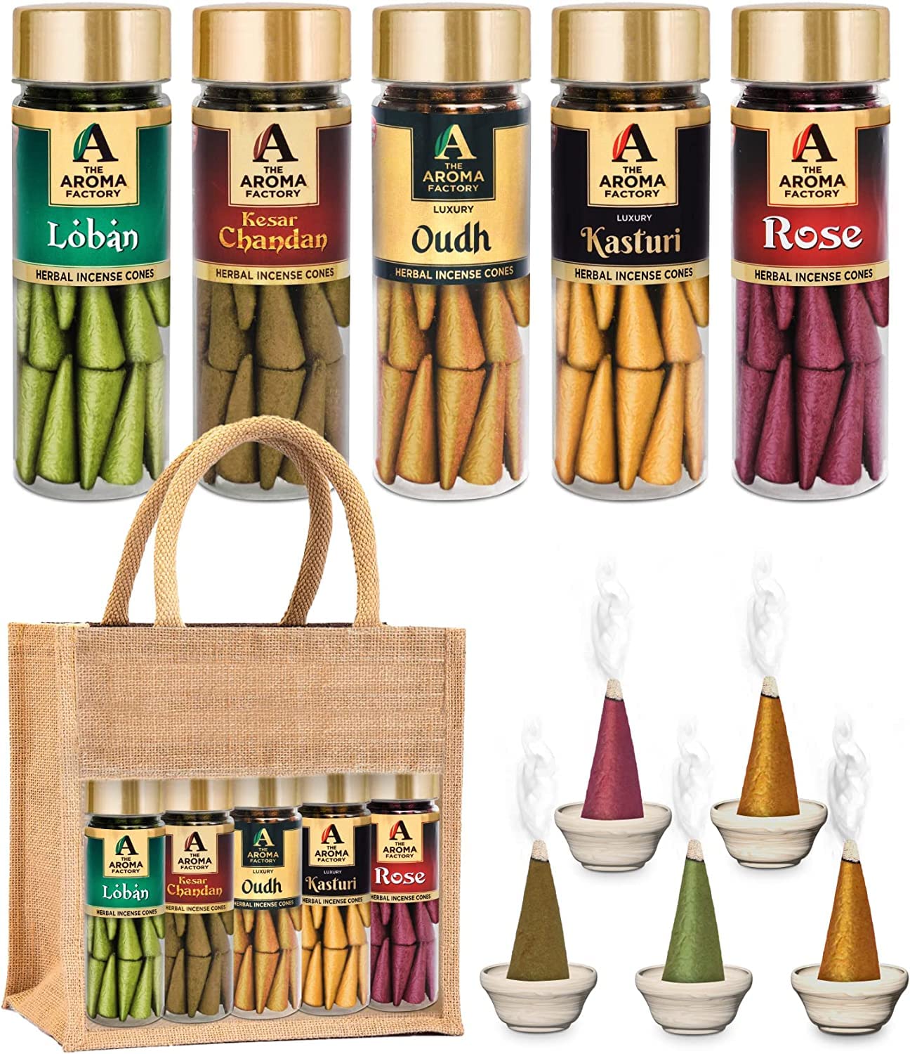 The Aroma Factory Organic Incense Cones No Charcoal, Multicolour, 500g