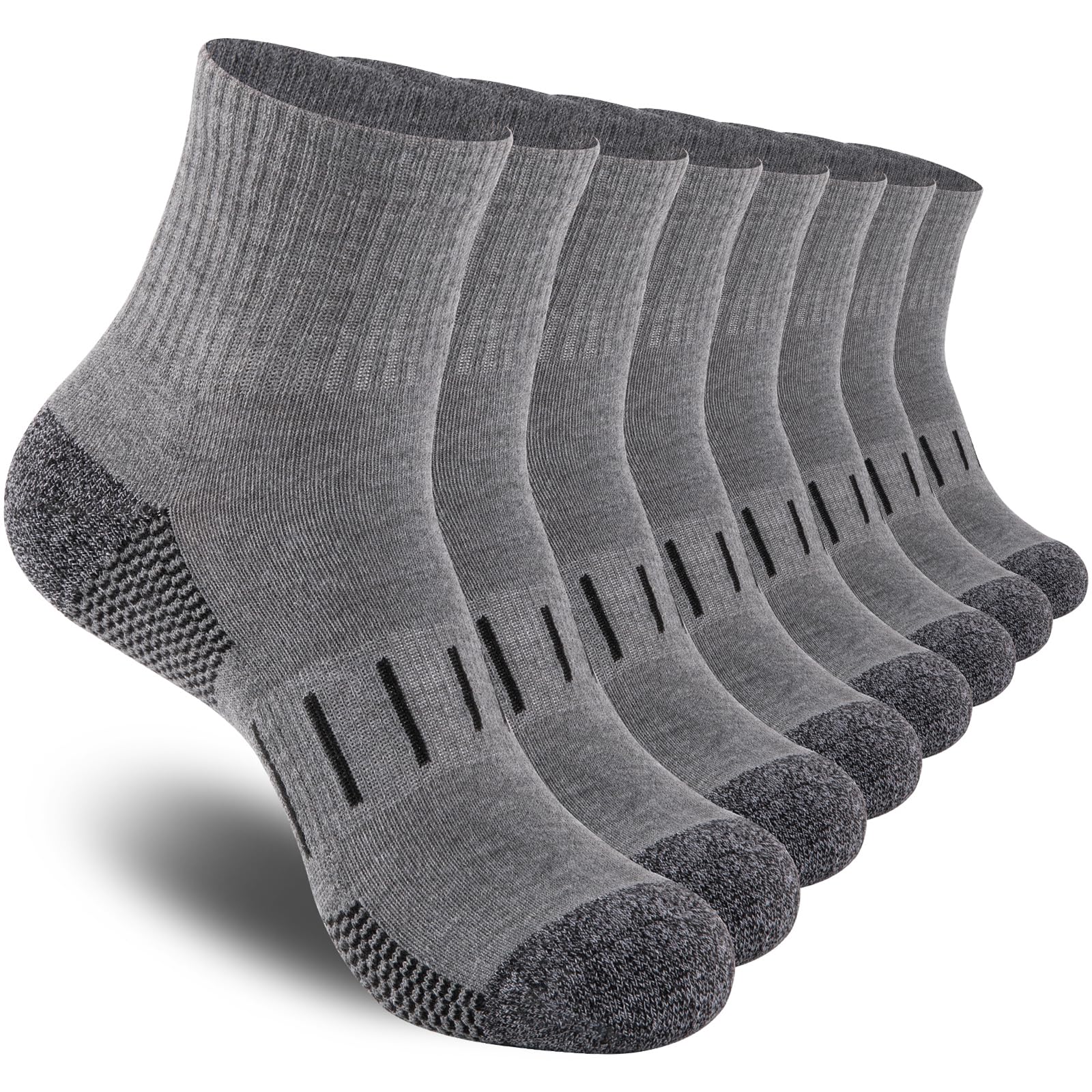Heatuff Calcetines deportivos de tobillo para hombre, con cojín de un cuarto de amortiguación, absorben la humedad, para correr, deportes, trabajo (8 pares)
