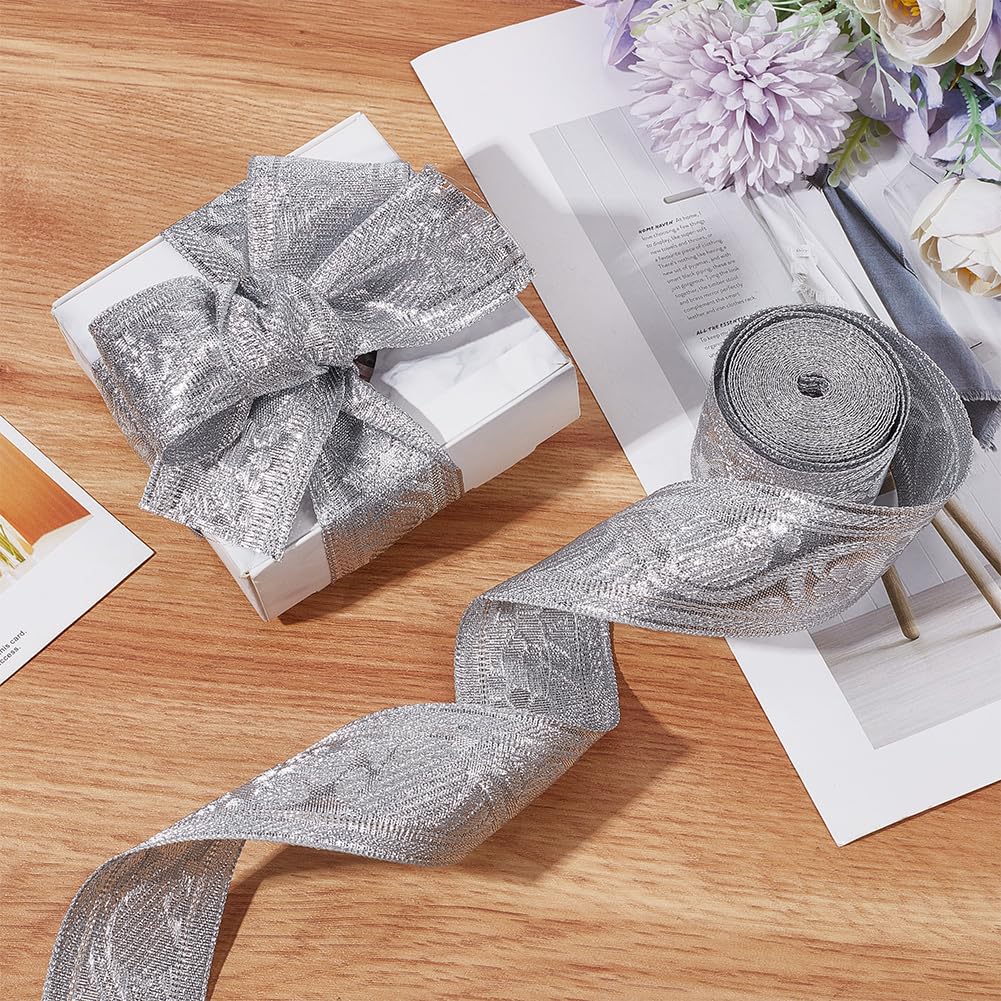GORGECRAFT 5 Yards 42mm Silver Metallic Jacquard Trim Vintage Floral Emobridered Double Sided Woven Trim Ribbon Glitter Diy Craft Embellishment for Gift Wrapping Bouquet Sewing Wedding Handmade - Image 4