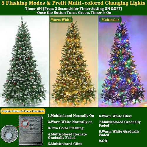 Miniatura 4 de Prelit & Snowy - Árbol de Navidad completo de 6 pies con luces, 250 LED 2 en 1, blanco y multicolor, 800 puntas esmeriladas, 8 modos de