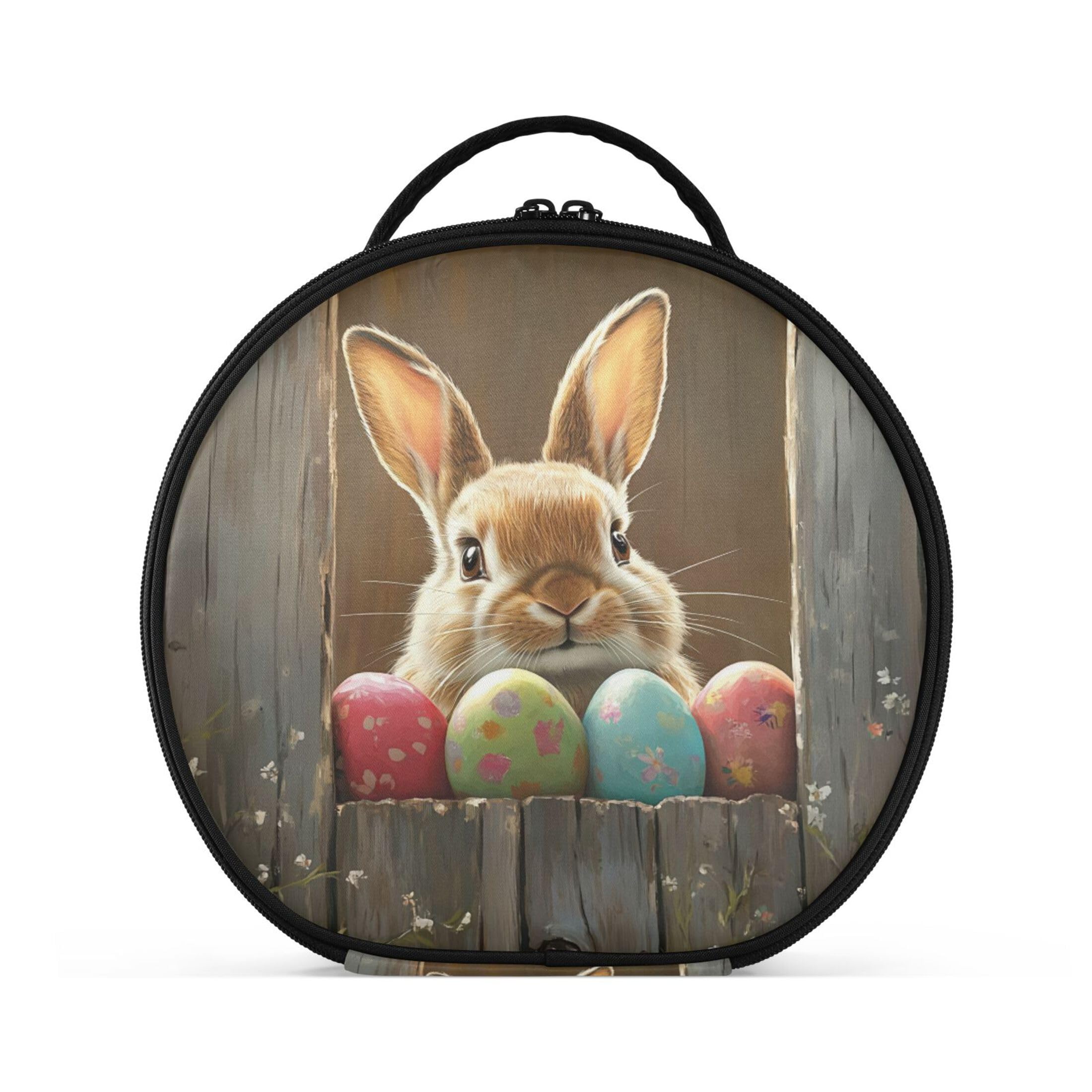 Takiito Easter Bunny Wooden Fence Travel Makeup Case Portable Makeup Box Artist Cosmetic Case Organizer With Adjustable Dividers