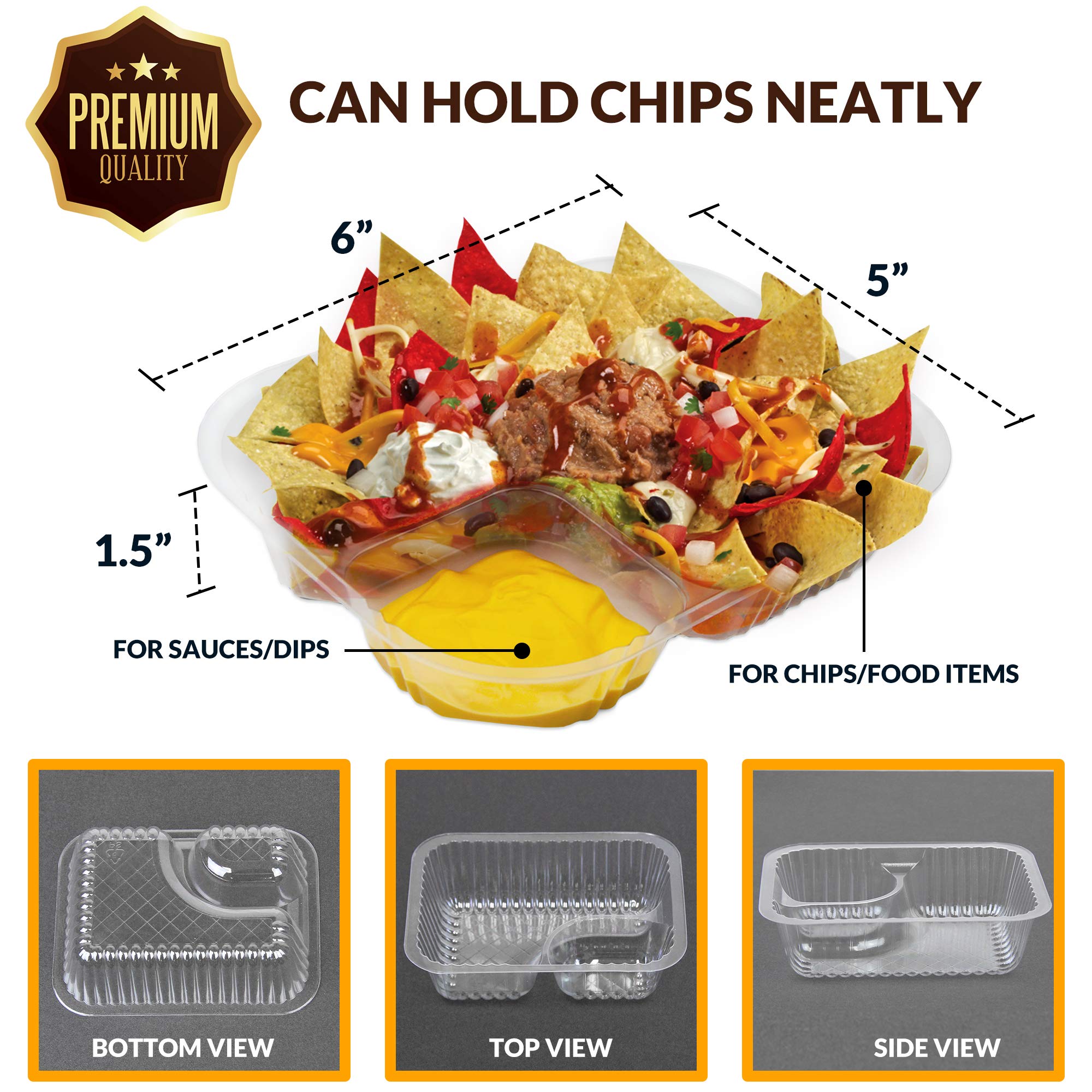 [125 Pack] 6 x 5 Inch Nacho Trays Small Clear Plastic Anti Spill