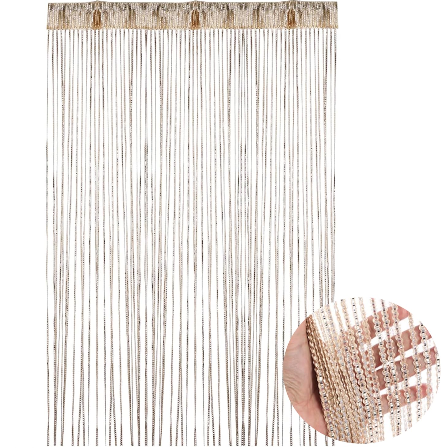 Senda Champagne String Door Curtain Fly Screen, String Doorways Divider Glitter Tassel Hanging Doorways Dividers Window Curtain Panel Party Decorations 39.4 X 78.7 Inch (Champagne)